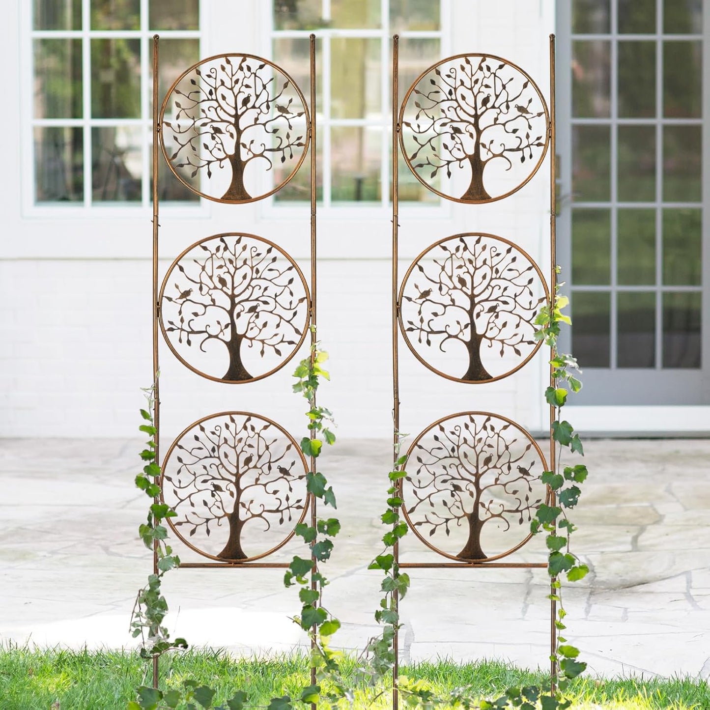 SUNNYPARK Set of 2 Tree in Life Metal Garden Trellis for Climbing Plants, Decorative Vegetables Flowers Vine Trellis for Outdoor Patio 55'' H x 12.4'' W