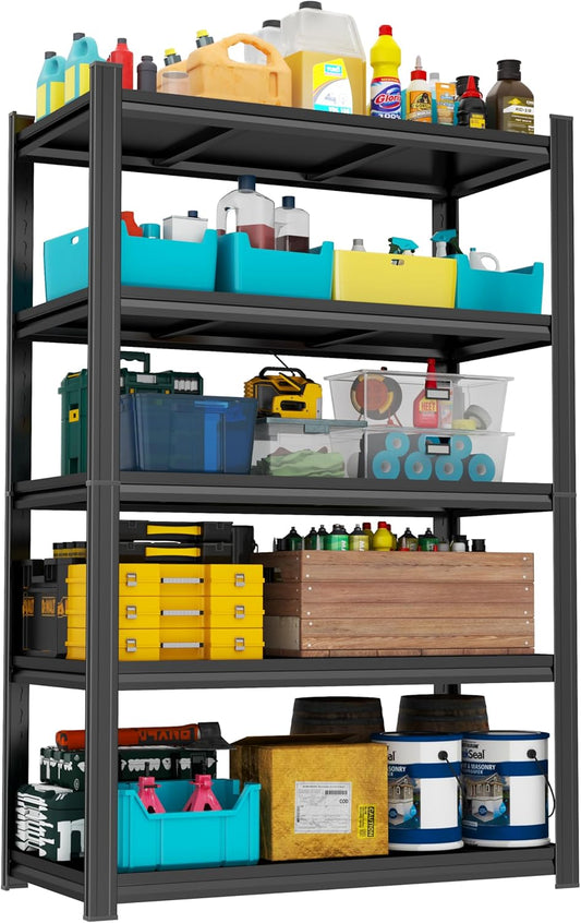 Garage Shelving 3000LBS Metal Storage Shelves Adjustable Shelving Units 5-Tier Storage Shelves Heavy Duty for Basement, Commercial, Warehouse, Industrial, Black