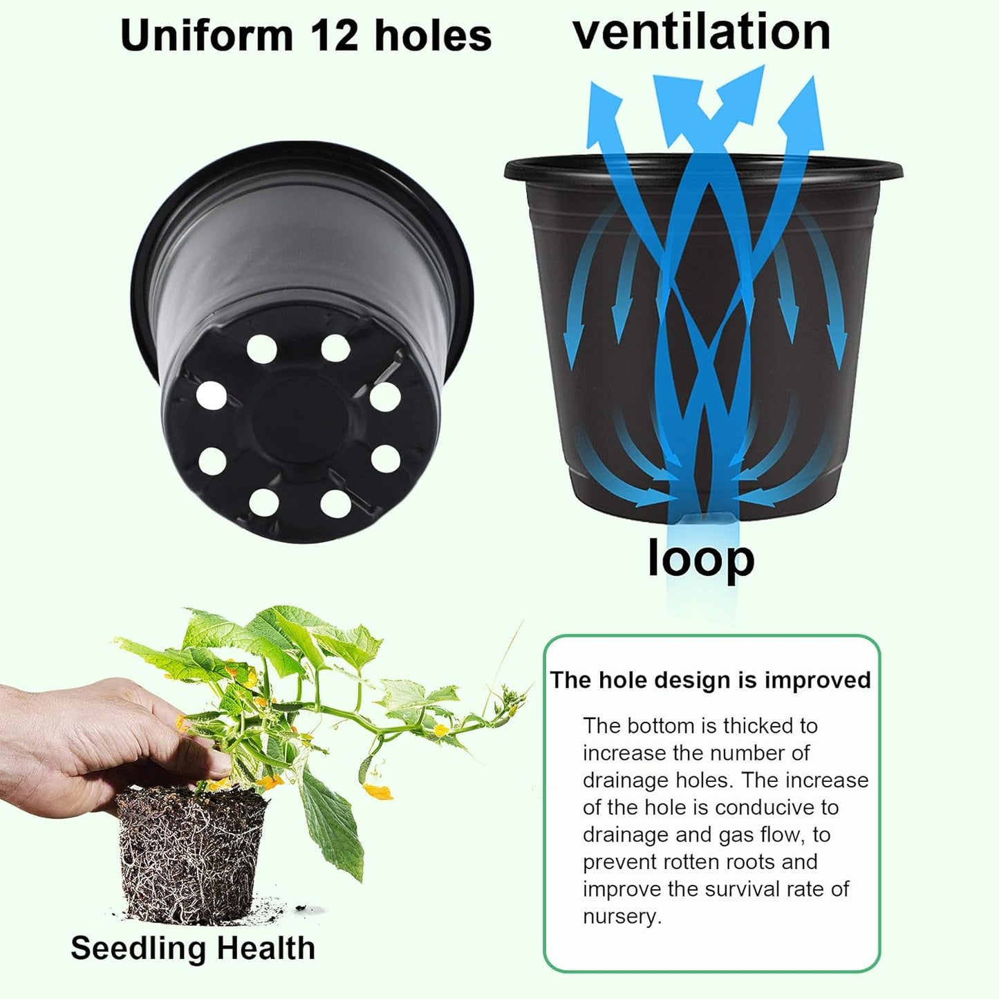 Augshy 75 Pcs 0.5 Gallon Black Plastic Plant Nursery Garden Pots 6 Inches Seed Starting Pots Containers with 100 Labels
