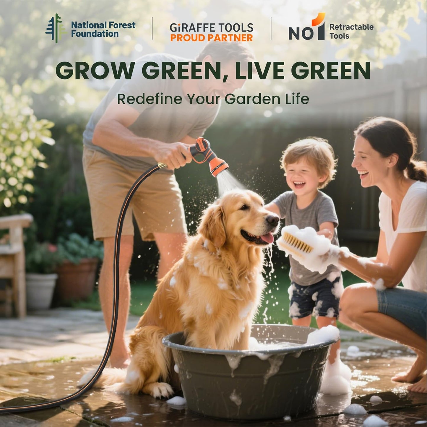 Giraffe Tools Retractable Garden Hose Reel 1/2 Inch x 130 ft, Super Heavy Duty, Any Length Lock, Slow Return System, Wall Mounted and 180 Deg Swivel Bracket