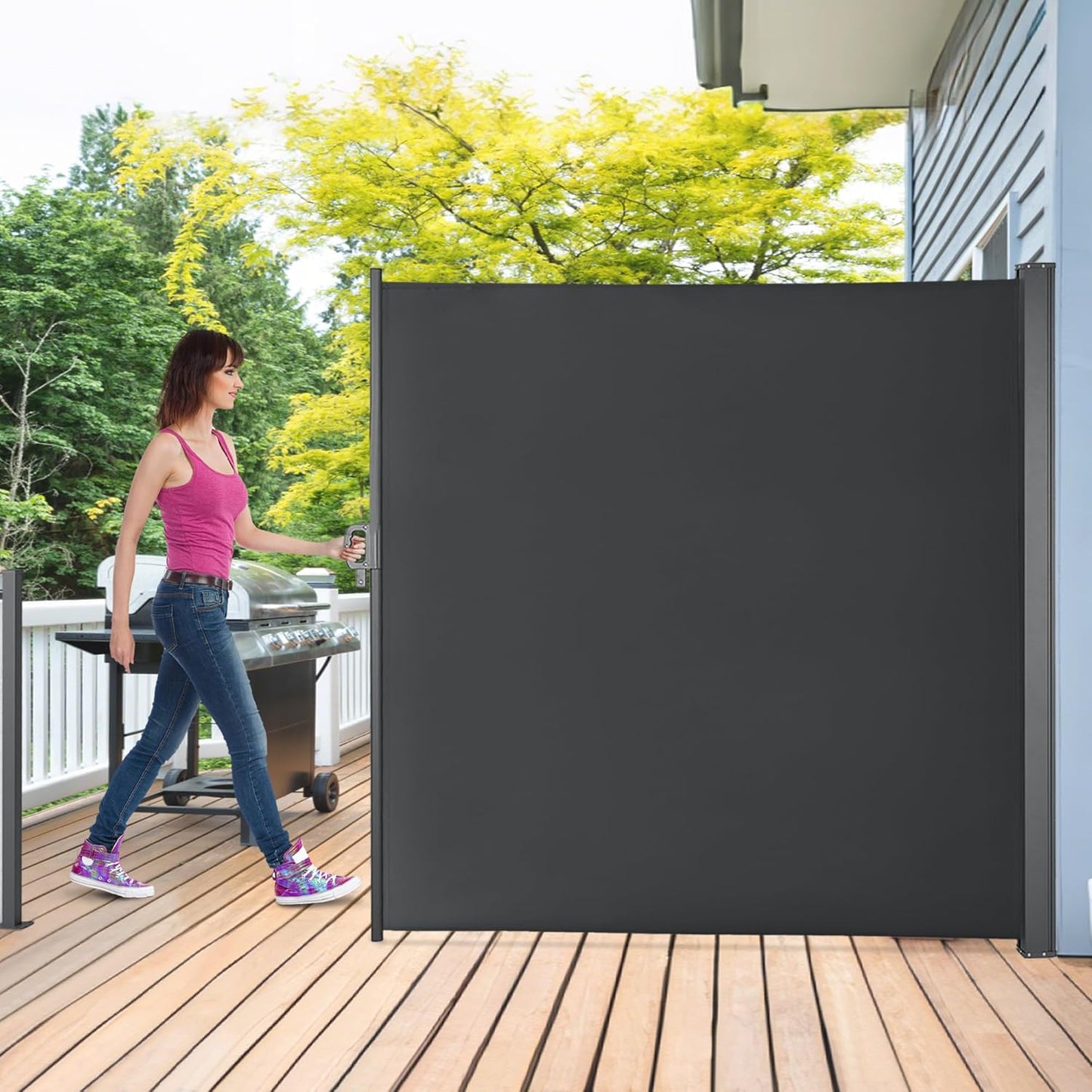 Macrout Retractable Side Awning for Patio & Balcony – Waterproof UV-Resistant Outdoor Privacy Screen, Folding Wind Block for Deck, Porch, Garden (Dark Grey, 118" x 71")