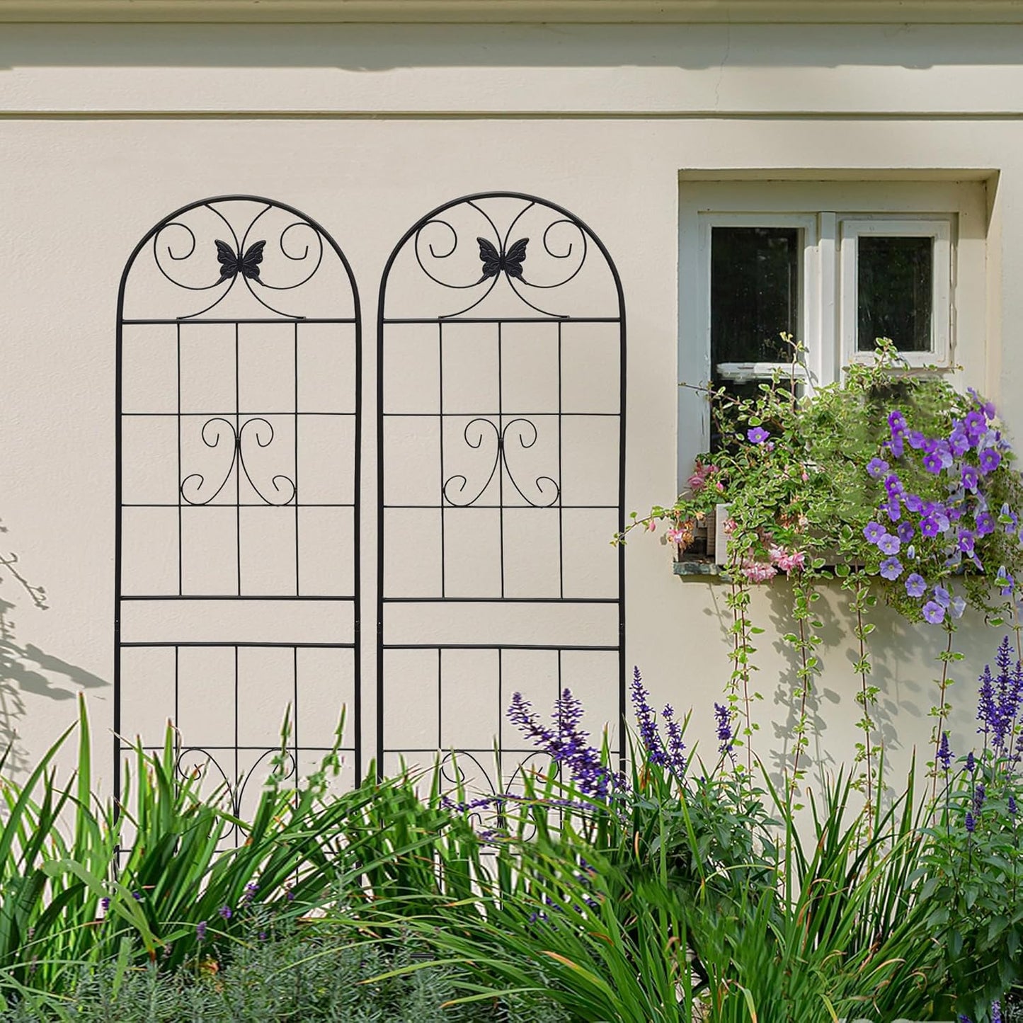 2 Pack Garden Trellises with Black Metal Coating, Trellis for Climbing Plants Outdoor, Roses, Vegetables, Vines, Cucumbers-19.7×71 inches.