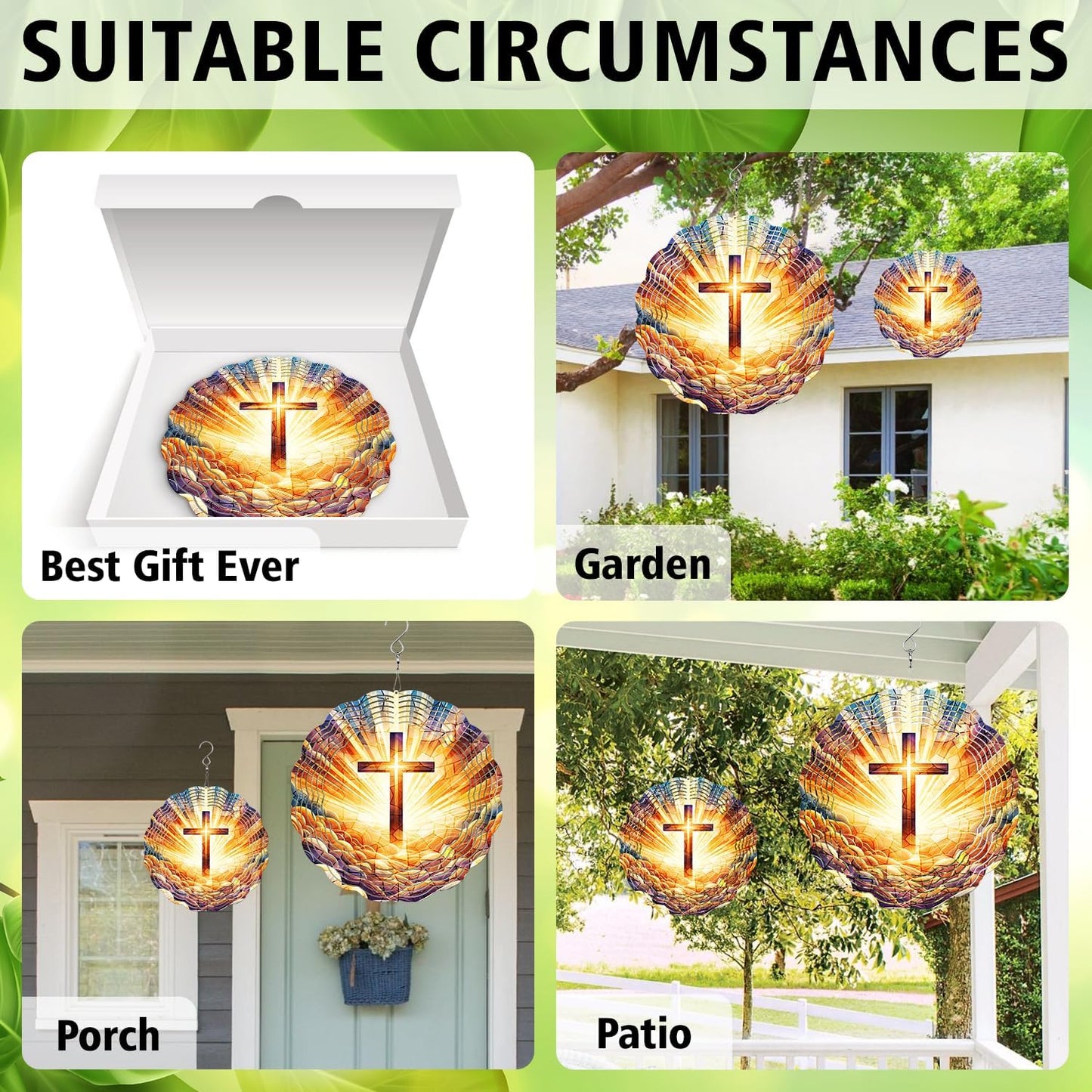 Cross Wind Spinner, Cross Wind Spinner Hanging for Yard and Garden, Unique Gift Wind Spinner, 3D Hanging Wind Spinner Outdoor, Cute Religious Cross Wind Spinner