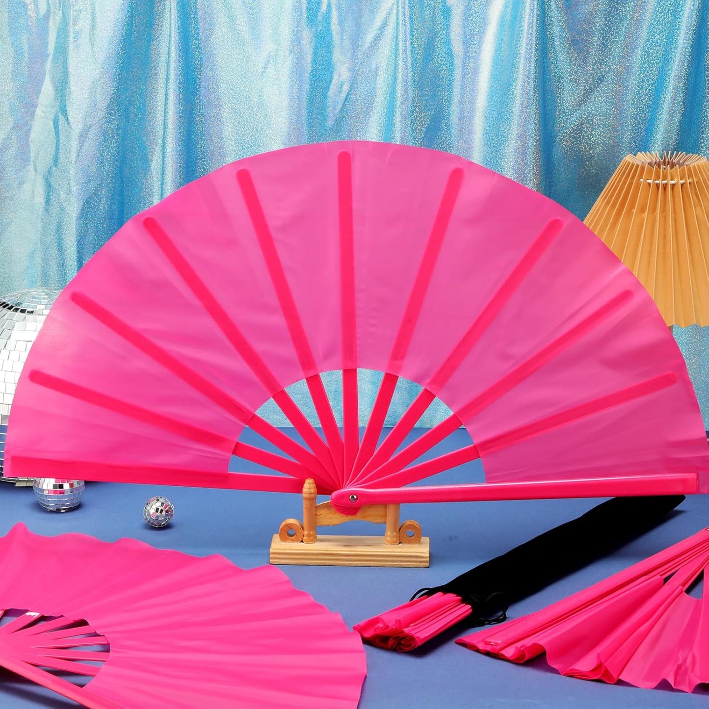 Blulu 4 Pcs 13 Inch Large Folding Hand Fans for Line Dancing Big Clapping Popping Raves Fans Bulk for Dancing Boots on The Ground Festival Party Decoration(Classic Style, Rose Red)