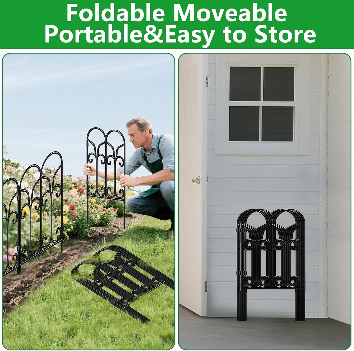 AMAGABELI GARDEN & HOME 10 Panels 22in(H)×10ft(L) Decorative Garden Fences and Borders for Dogs No Dig Metal Fence Panels Garden Edging Border Fence for Animal Barrier Fencing for Flower Beds Yard