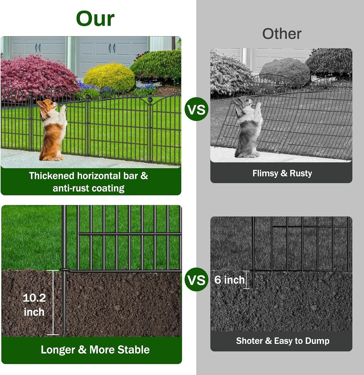 10 Panels No Dig Decorative Garden Fence with Gate - 24 in (H) x 20 ft (L) Dog Rabbits and Pets Fence Outdoor for Yard, Animal Barrier Tall Rustproof Metal Wire Fencing Border for Garden and Patio