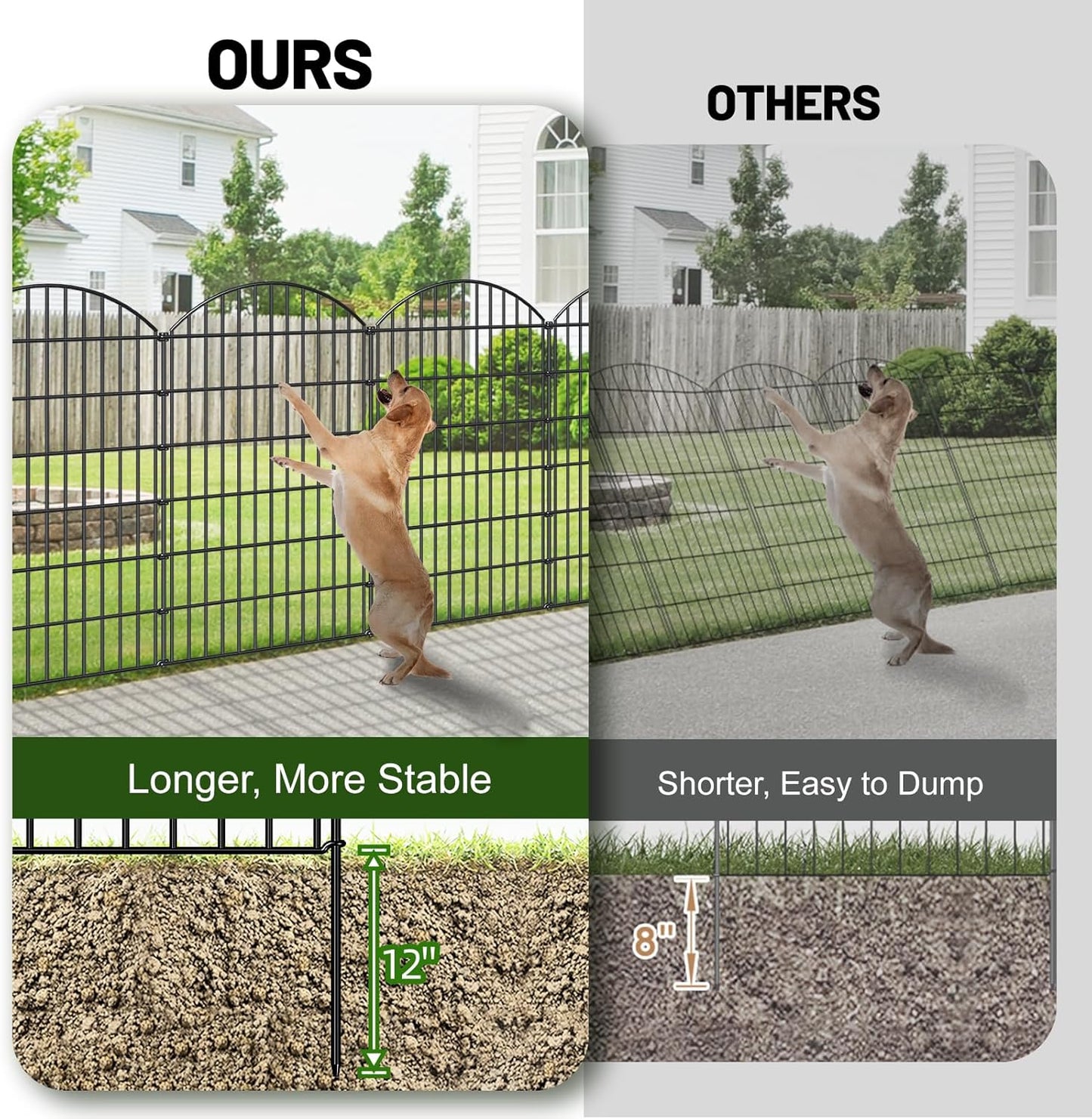 Metal Garden Fence 48in (H) x 20.3ft (L), 8 Panels + 9 Stakes Dog Fence Border Fence Animal Barrier, No Dig Garden Fencing for Yard Flower Bed Lawn Patio Outdoor, CTW4808 Black