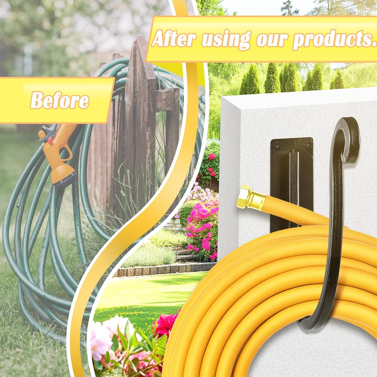 Hose Holder Wall Mount （Metal/8-Inch） Heavy-Duty Garden Hose Hanger Outdoor, Hand-Forged Hose Rack Mount