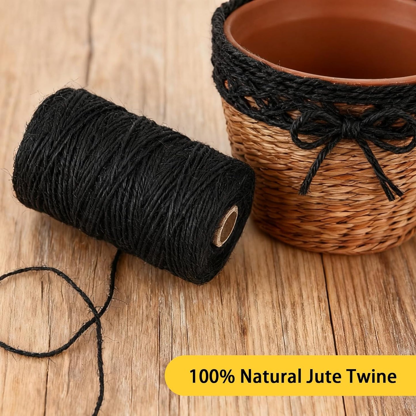 328 Feet 2mm Thick Black Natural Jute Twine, Garden Twine Heavy Duty Industrial Packing Materials String Wrapping, Arts, and Crafts, Halloween Wrapping, Gardening Applications