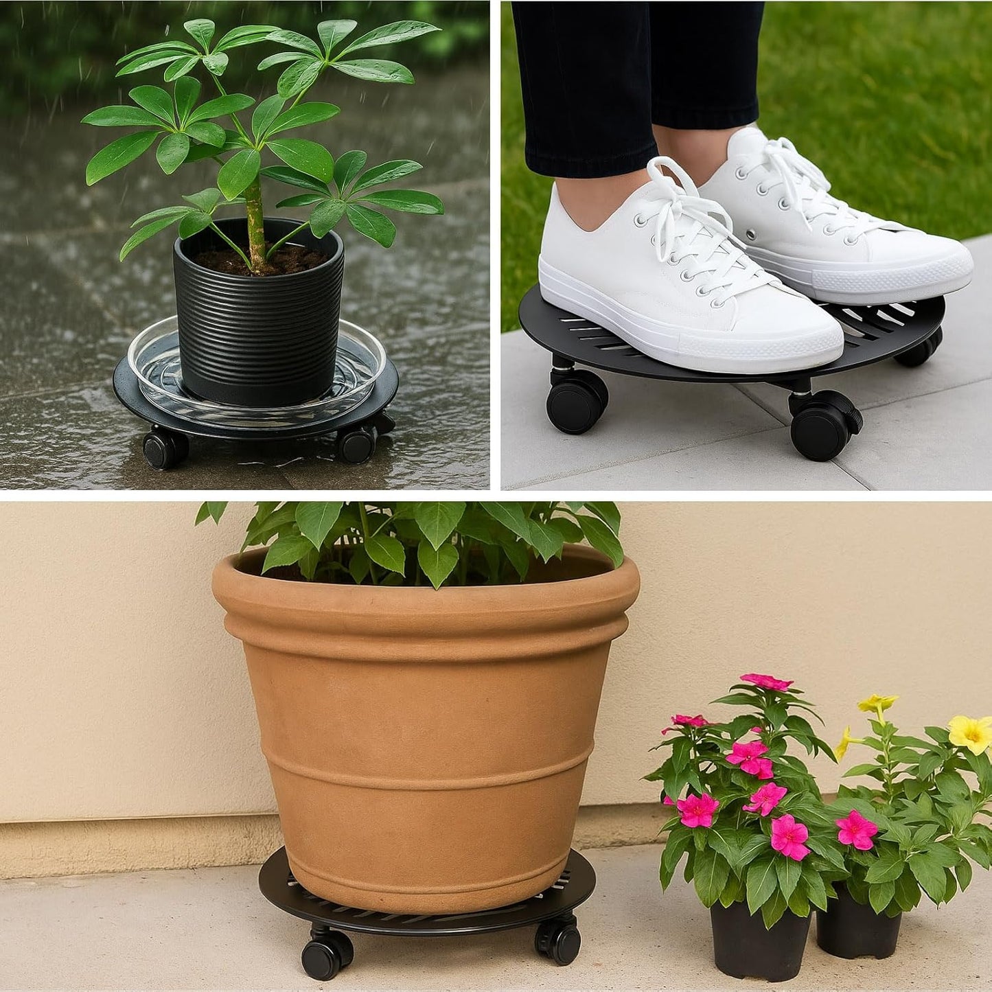1 Packs Large Metal Plant Caddy with PU Wheels 13" Heavy-Duty Wrought Iron Rolling Plant Stands Indoor Outdoor Wheeled Plant Dolly Planter Mover Rollers Plant, Leaf Style