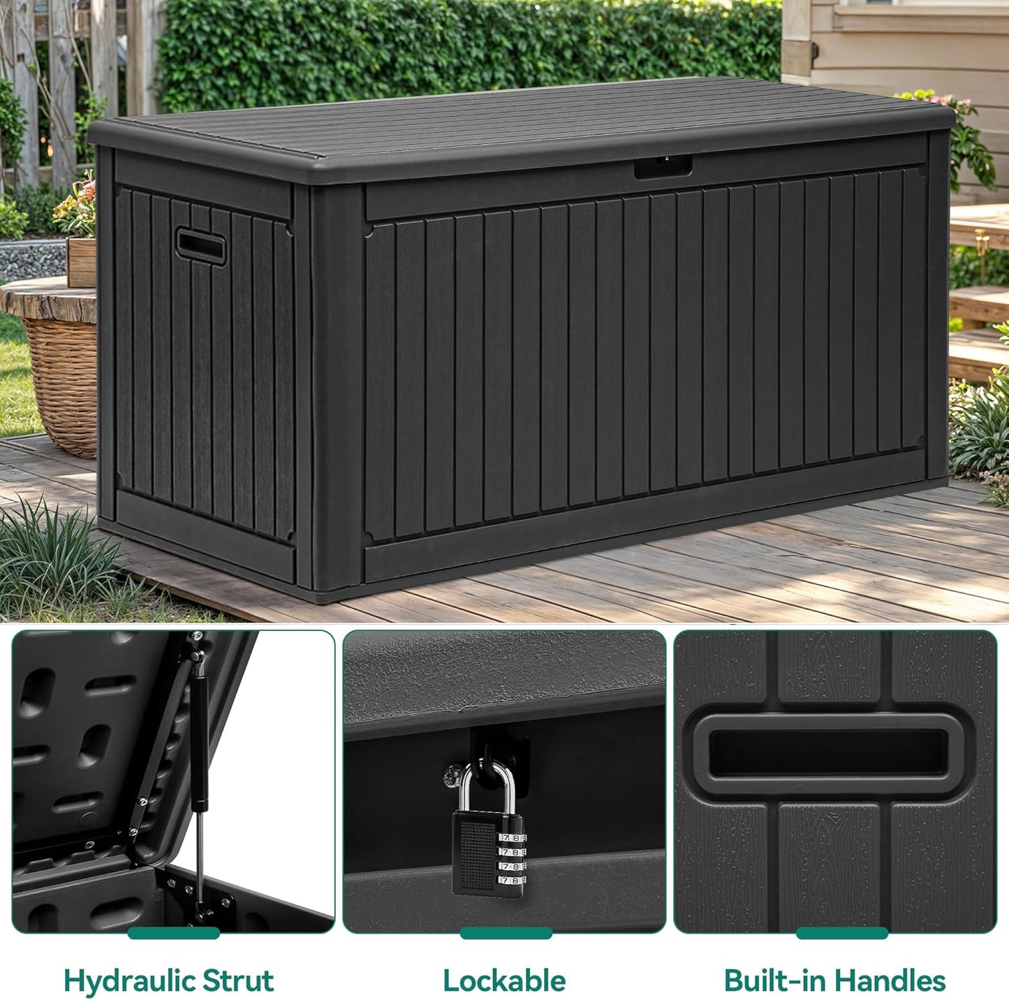 YITAHOME 260 Gallon Double-Wall Deck Box with Divider & Side Handles, Outdoor Large Storage for Patio Furniture Cushions, Garden Pool Accessories, Water Resistant & Lockable