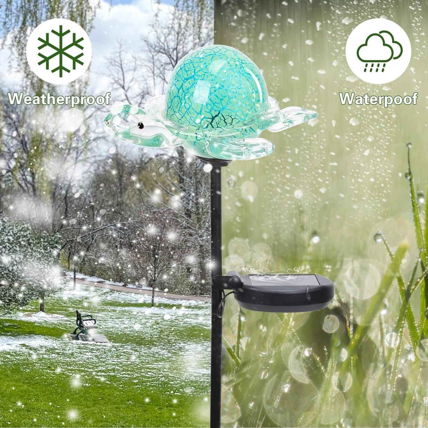 Afirst Decorative Solar Lights Outdoor Solar Turtle Stake Lights Hand Blown Glass Decorative Garden Pathway Light Outdoor Waterproof Glass Stakes Green