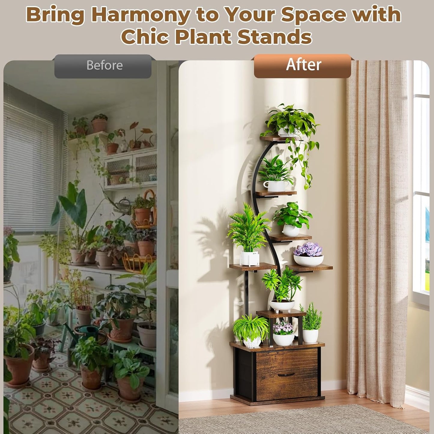 Plant Stand Indoor with Grow Lights - 8 Tiered Lighted Plant Shelf Indoor with Drawer, 65" Large Plant Stand for Indoor Plants Multiple, Metal Tall Plant Flower Holder for Home, Living Room, Patio