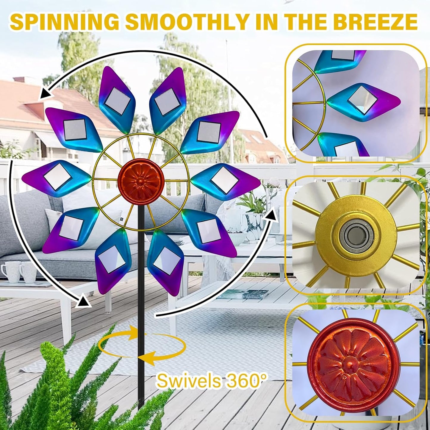 45" Sunglasses Garden Wind Spinners for Yard, Special 9pcs Mirrors Kinetic Wind Spinner Outdoor Decor, Wind Sculpture Yard Art Decorations for Patio, Lawn & Garden