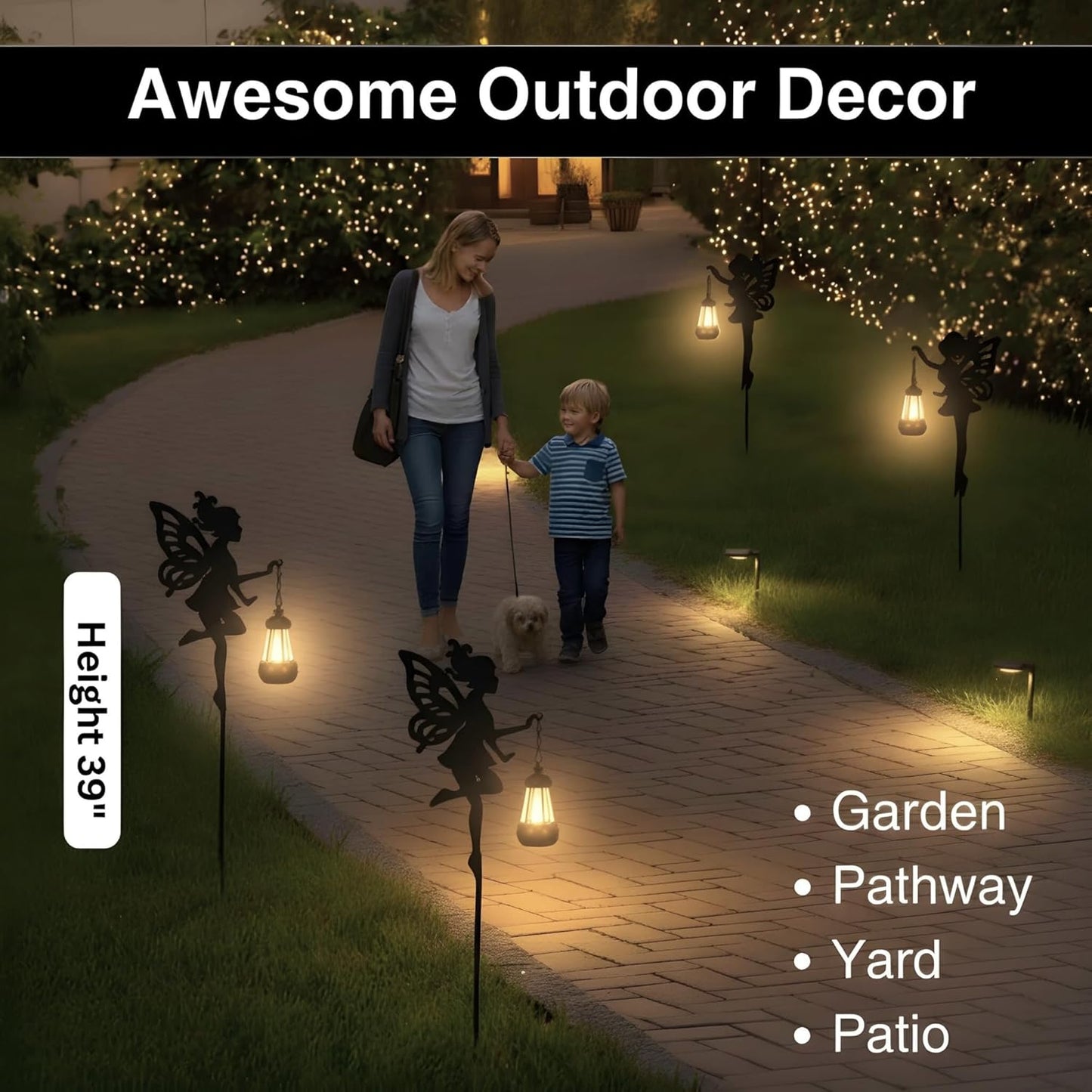 Fairy Garden Accessories Lawn Ornaments 1 Pair - Solar Lights Halloween Decorations Outdoor Garden Statue, Metal Stakes Decorative Figurines for Yard Decor, Patio (Type A Warm Lighting)