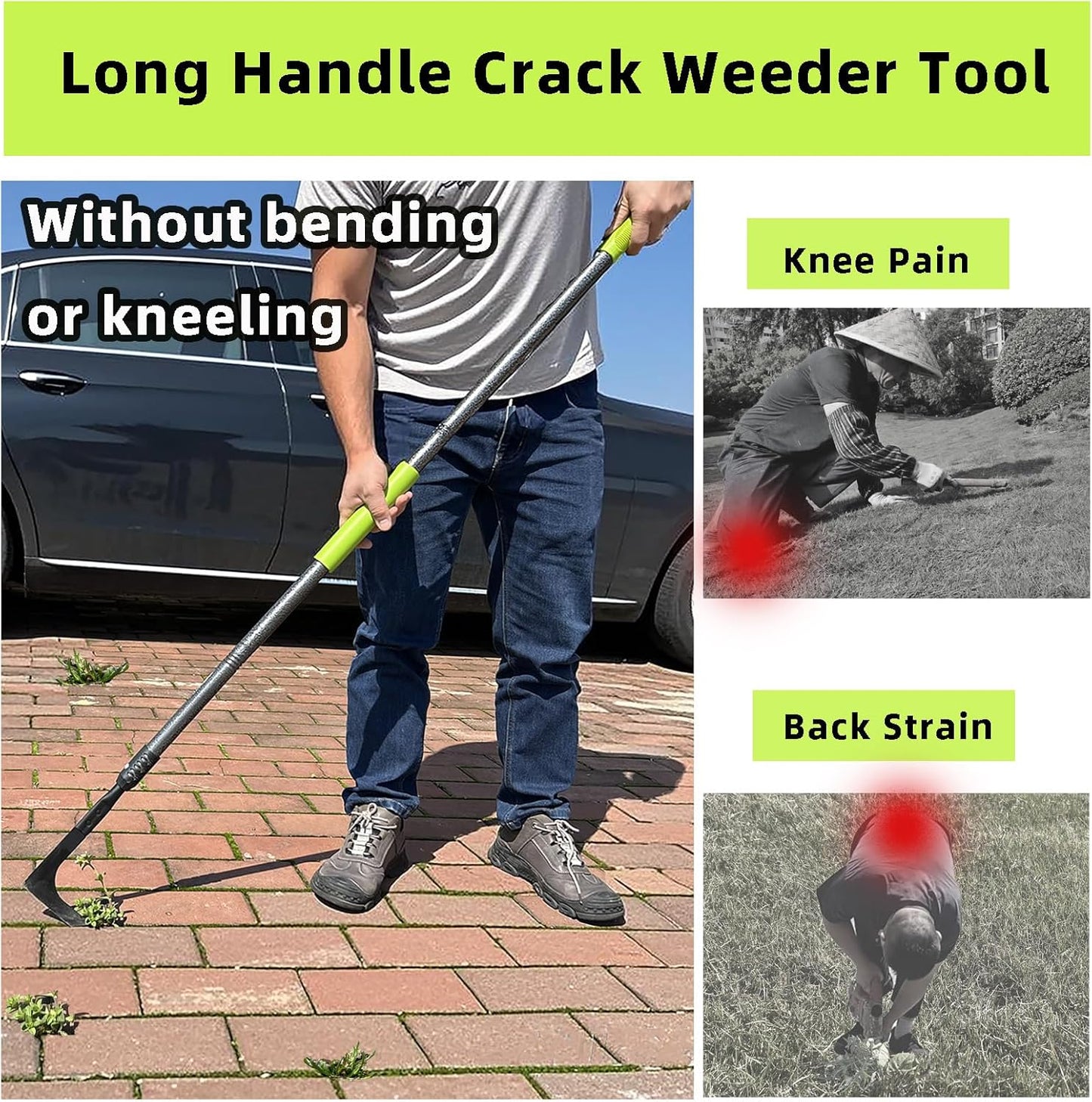 Crack Weeder, 48" Long Handle Crevice Weeding Tool with Soft Foam Grip, Stainless Steel Weed Puller Tool Weeder Tool, Efficient Weed Remover Tool for Sidewalk, Paver, Narrow and Wall Gaps