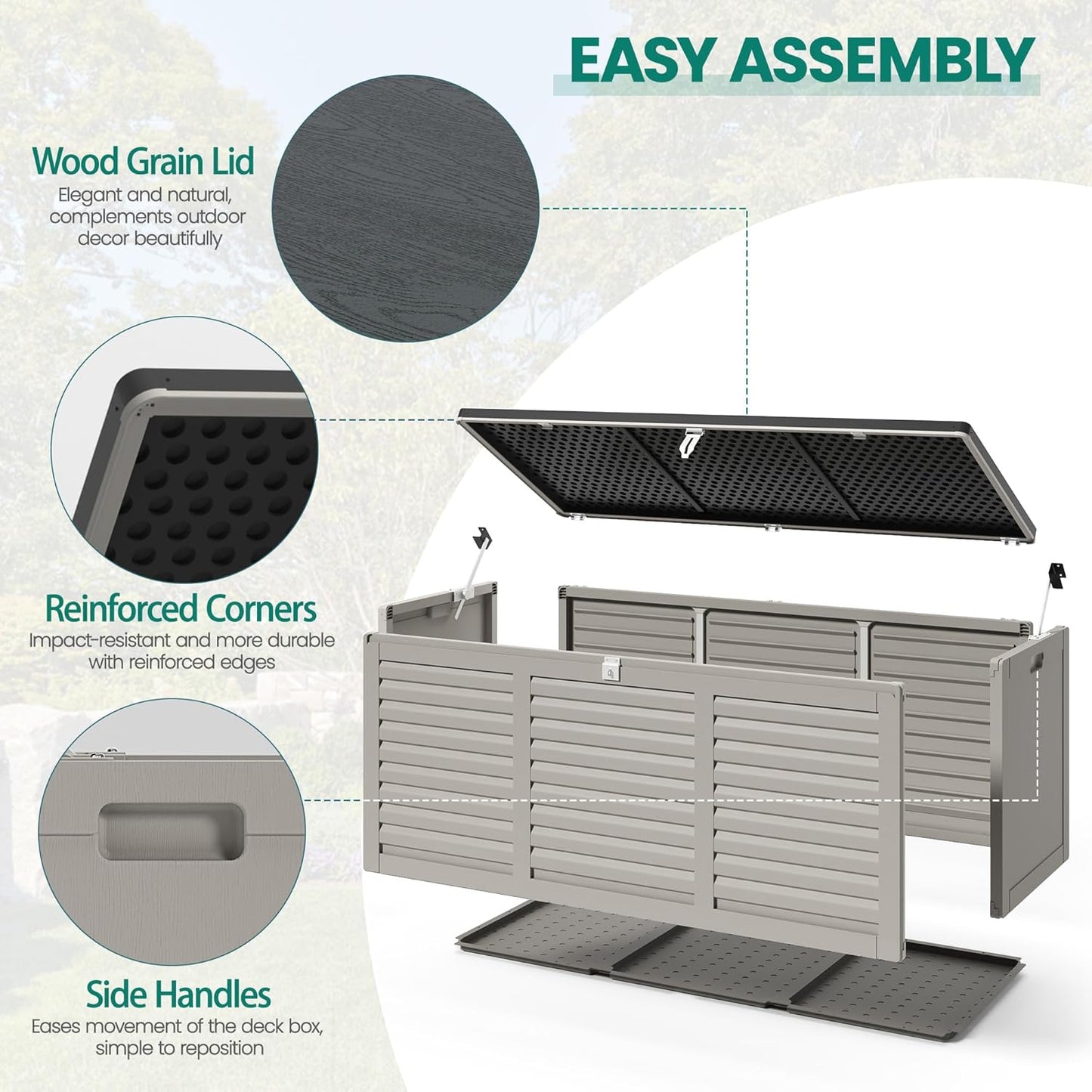 130 Gallon Outdoor Deck Box, Waterproof Resin Box with Lockable Lid, UV-Resistant for Cushions, Garden Tools & Pool Accessories (GRAY), Patio Furniture