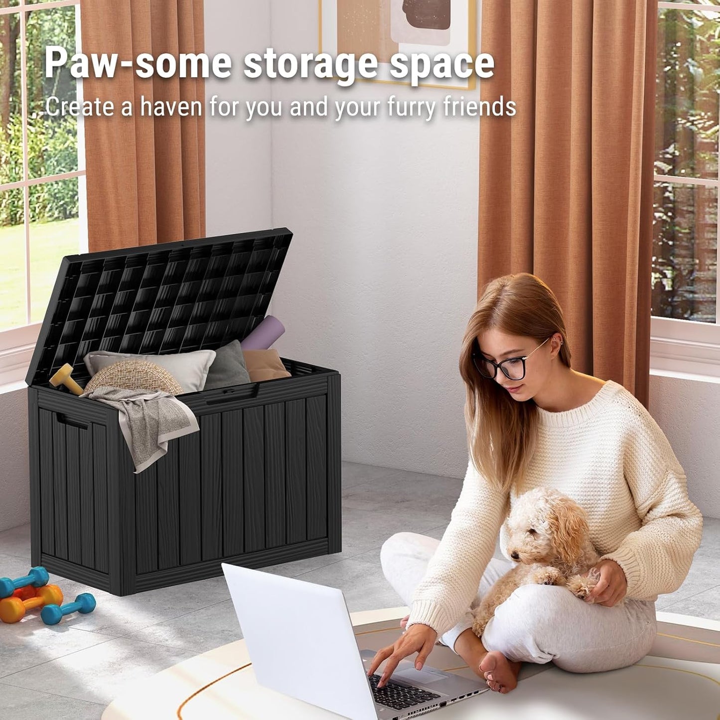 Mars Villa 45 Gallon Outdoor Storage Box, Resin Deck Box Waterproof, Storage Chest for Outside Patio Furniture Cushions, Pool Supplies, Garden Tools, UV Resistant and Weatherproof, Black