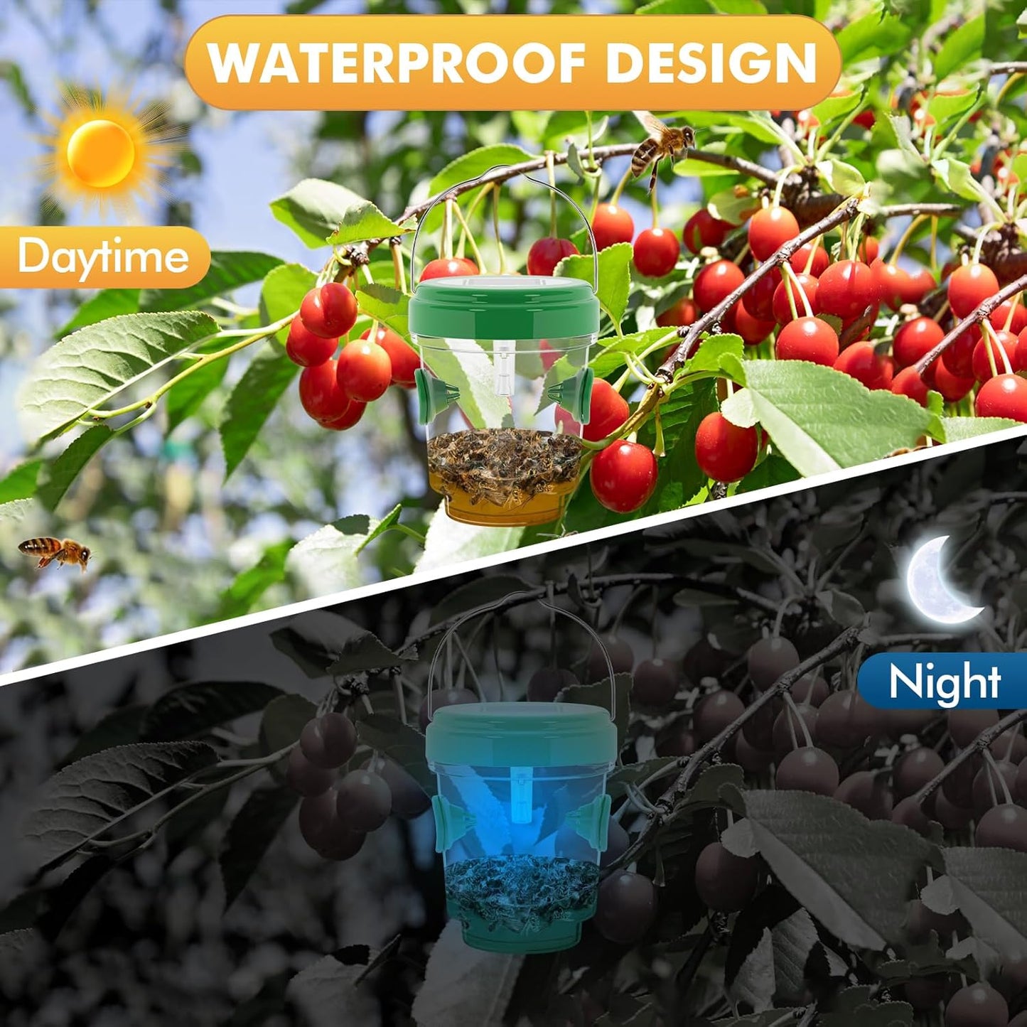 Wasp Traps for Hunting Wasps, Bees, Hornets, Insects, Yellow Jacket Traps, Wasp Trap Catcher, Reusable Solar Powered Hanging for Outdoor, 4 Packs
