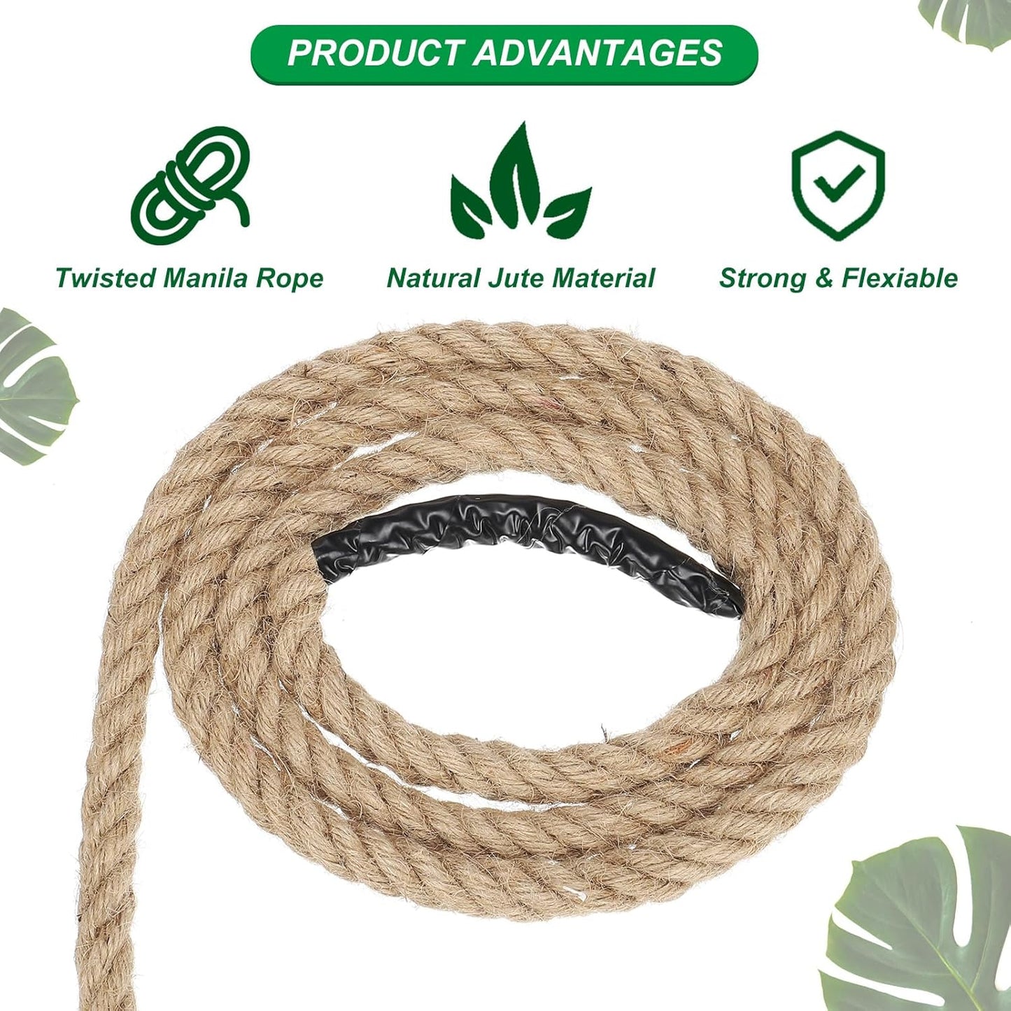 PATIKIL 5/8" x 100 ft Twisted Manila Rope Jute Ropes Natural Thick Jute Twine Burlap for Docks Railings Bundling Craft Tug of War Decorating