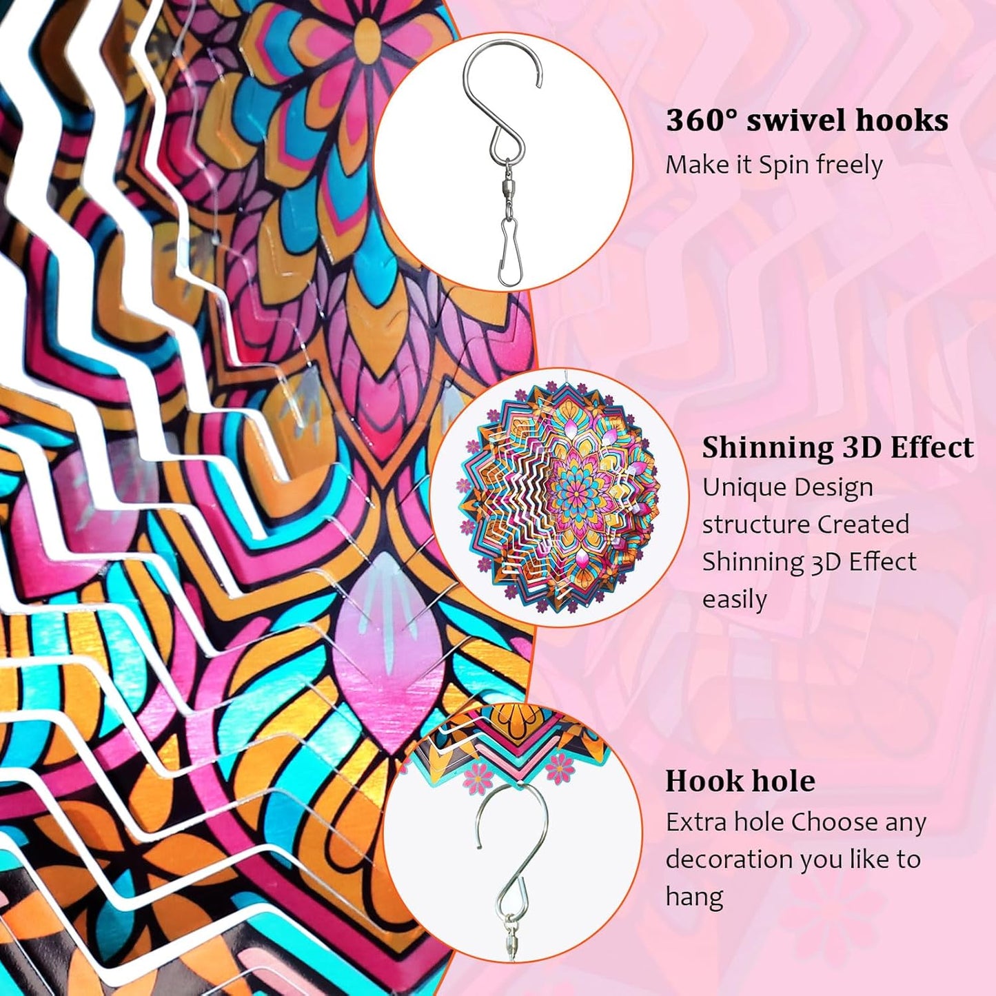 Goolyrusim Metal Wind Spinner - Mandala Lotus Wind Spinners, 12inch Kinetic 3D Hanging Wind Sculptures, Indoor/Outdoor Garden & Yard Art Decoration, Creative Gifts for Women Mom Grandma & Holidays