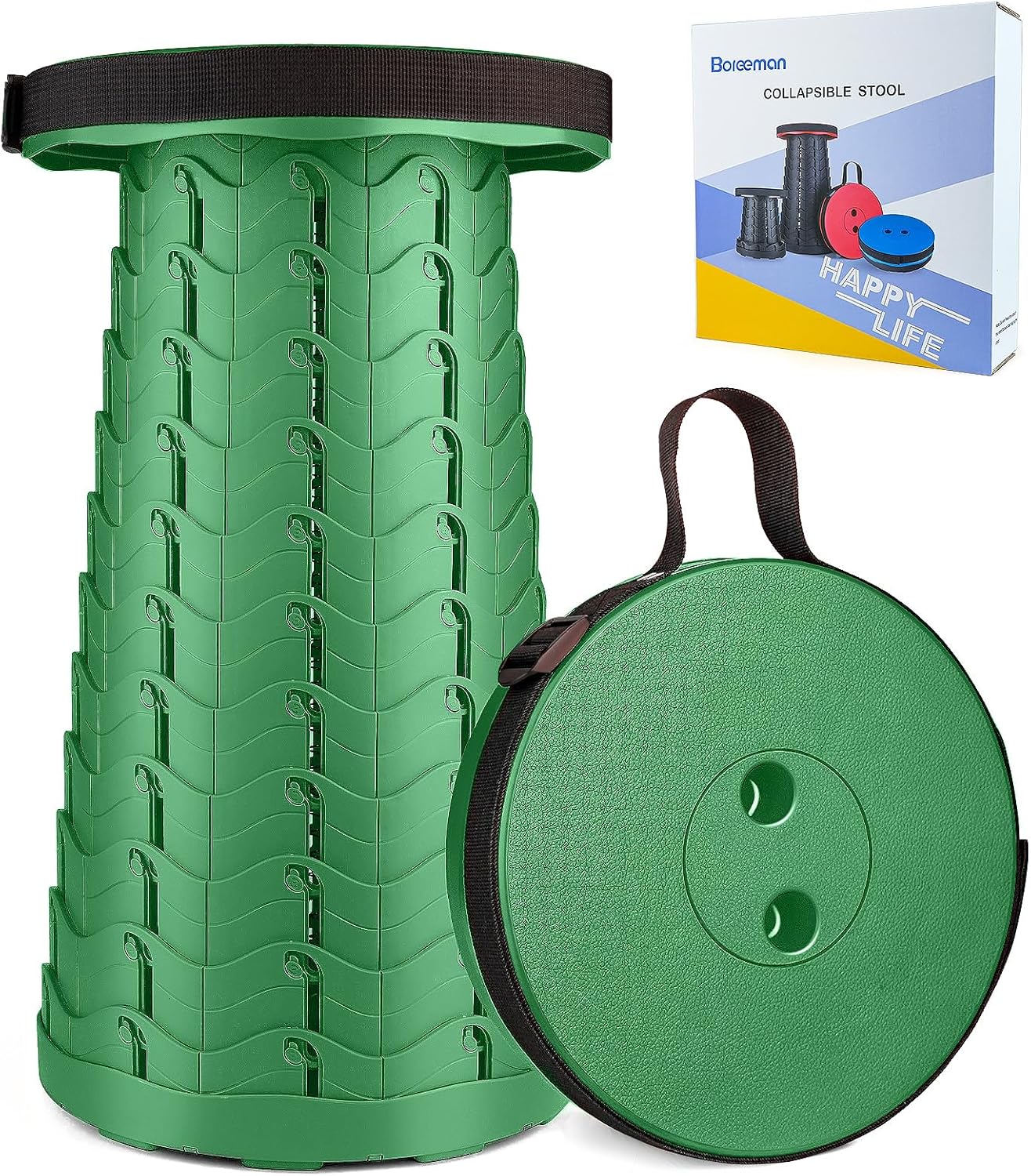 Boreeman Upgraded Folding Stool Lightweight Yet More Sturdy with Load Capacity 400lbs Portable Collapsible Stool for Camping Fishing Hiking BBQ (Army Green)