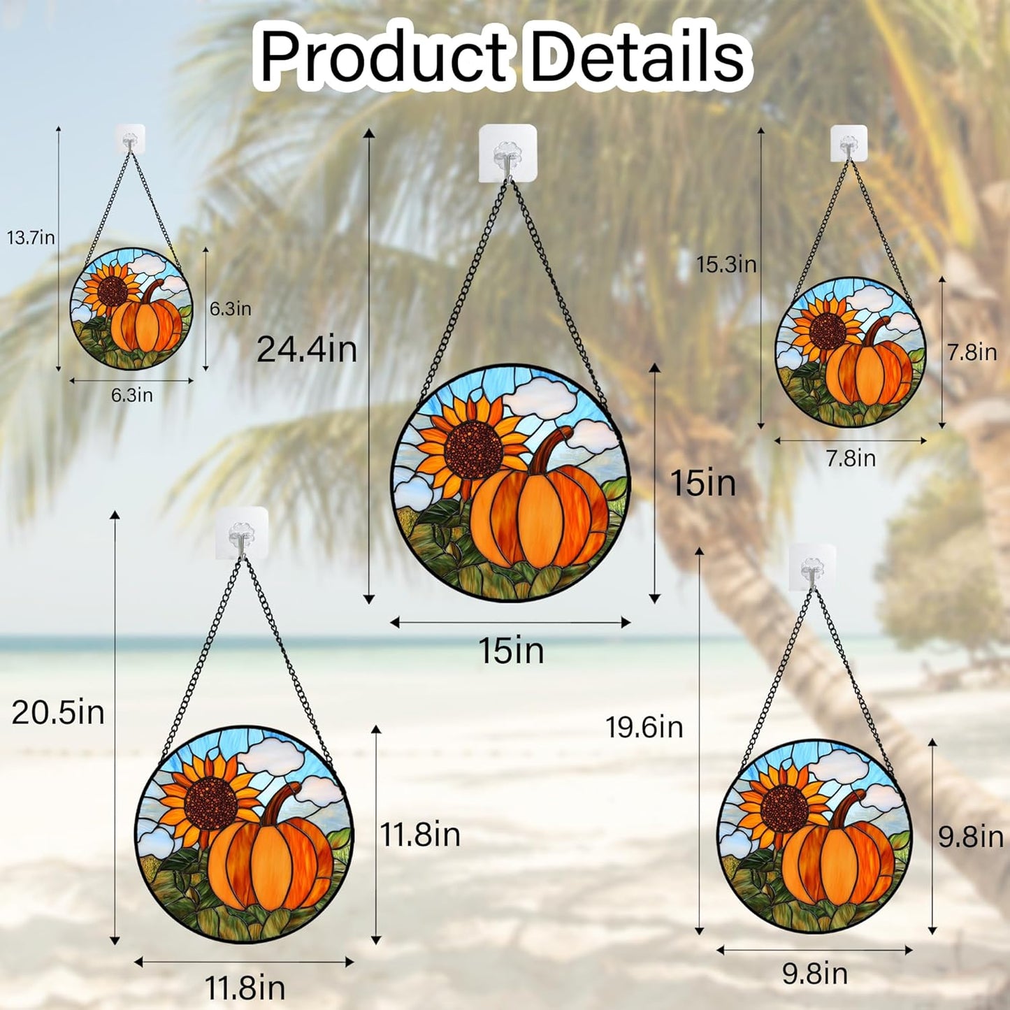 Stained Glass Window Hanging Fall Farm Scenery Sunflower Pumpkin 7.8" - Suncatcher Door Garden Kitchen Sunroom Sun Catcher Home Decor Birthday for Mom Grandma Men Woman