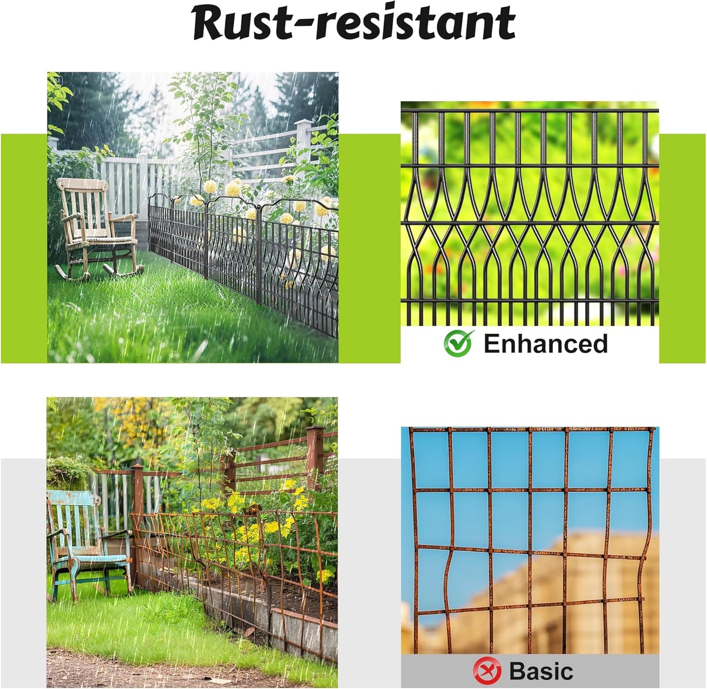 Bepatio 5 Panels Garden Fence with Latch, 27.6in (H) x 9.8ft (L) Dog Fence Outdoor for Yard, Arc Metal Fencing Panels, Animal Barrier Fencing for Outdoor, Patio, Flower Bed