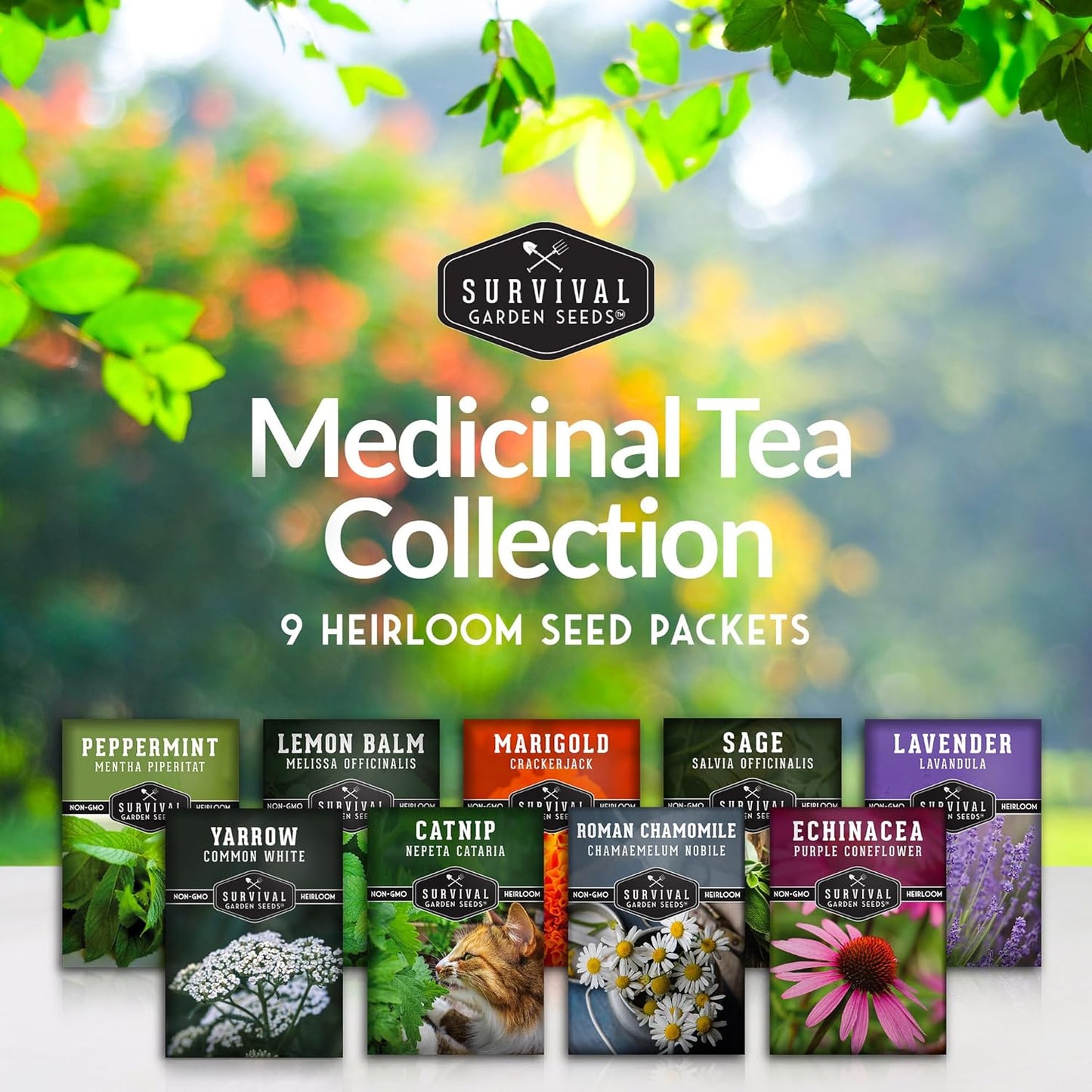 Medicinal Tea Herb Seeds for Planting | 9 Variety Pack of Heirloom, Non-GMO Herbs – Grow Herbal Teas, Natural Remedies – Home Apothecary Garden Kit – Survival Garden Seeds