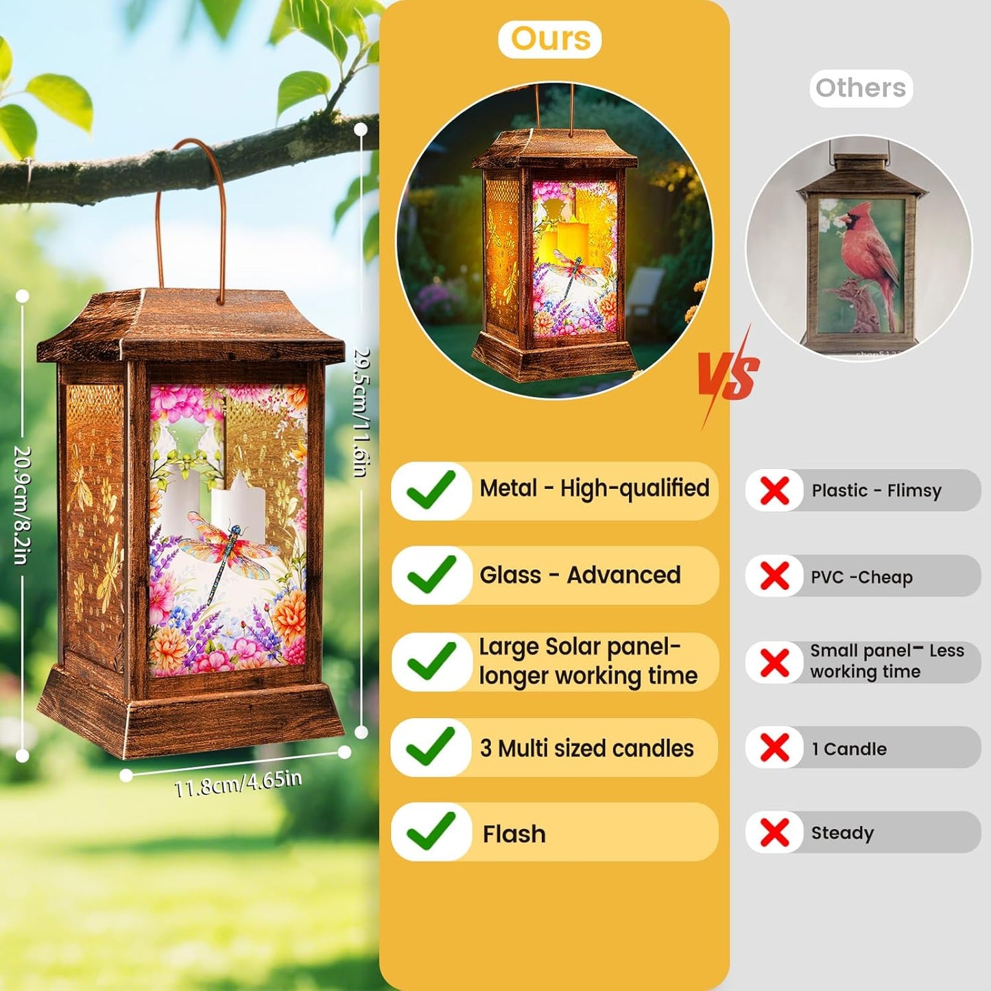 Dragonfly Solar Lanterns Outdoor Waterproof, Metal & Glass Hanging Lights Garden Decor, Birthday Gifts for Women Mom Grandma Mothers Day, Decorative Lights for Outside Yard Patio Backyard Porch