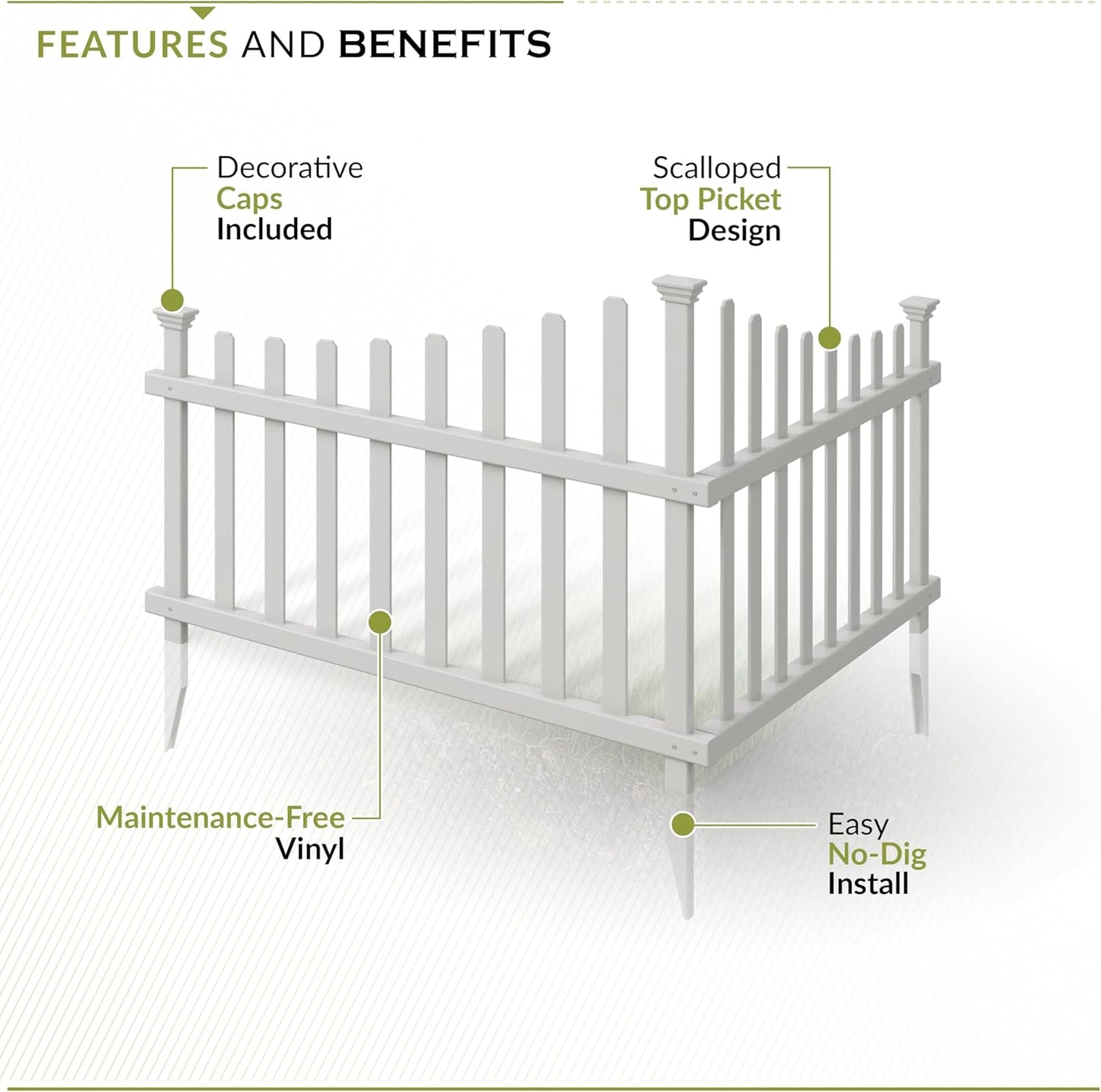 30in H x 40in W (2 Panels) No Dig Zippity Ashley Corner Vinyl Picket Fence, Garden Fence Border, Decorative Fence For Garden, White Vinyl Panels for Backyard, Patio & Yard, ZP19007