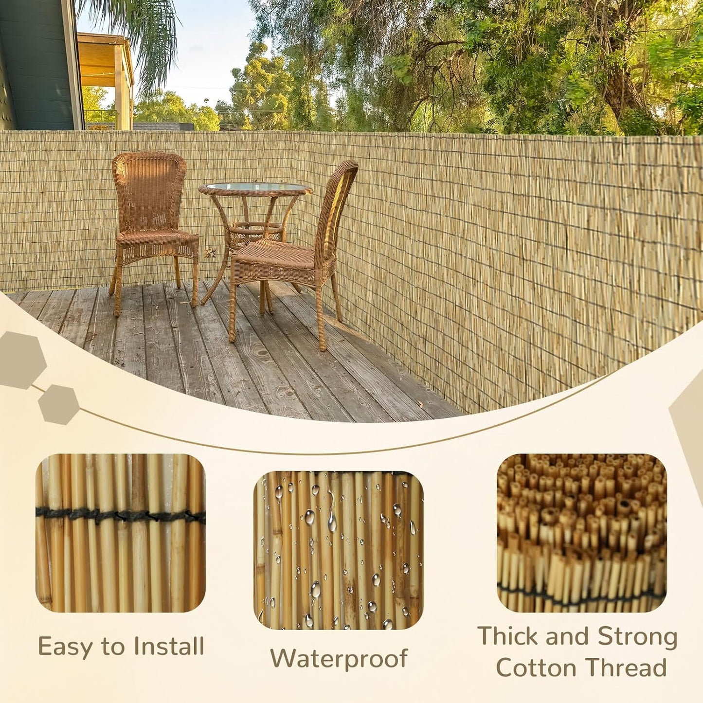Natural 4FT X 16.4FT Reed Fencing Roll, Balcony Privacy Shade Reed Bamboo Fencing Garden Fence Border, Wind Block Sunshade Fence Screen for Outdoor Yard Patio Flower Bed Edge