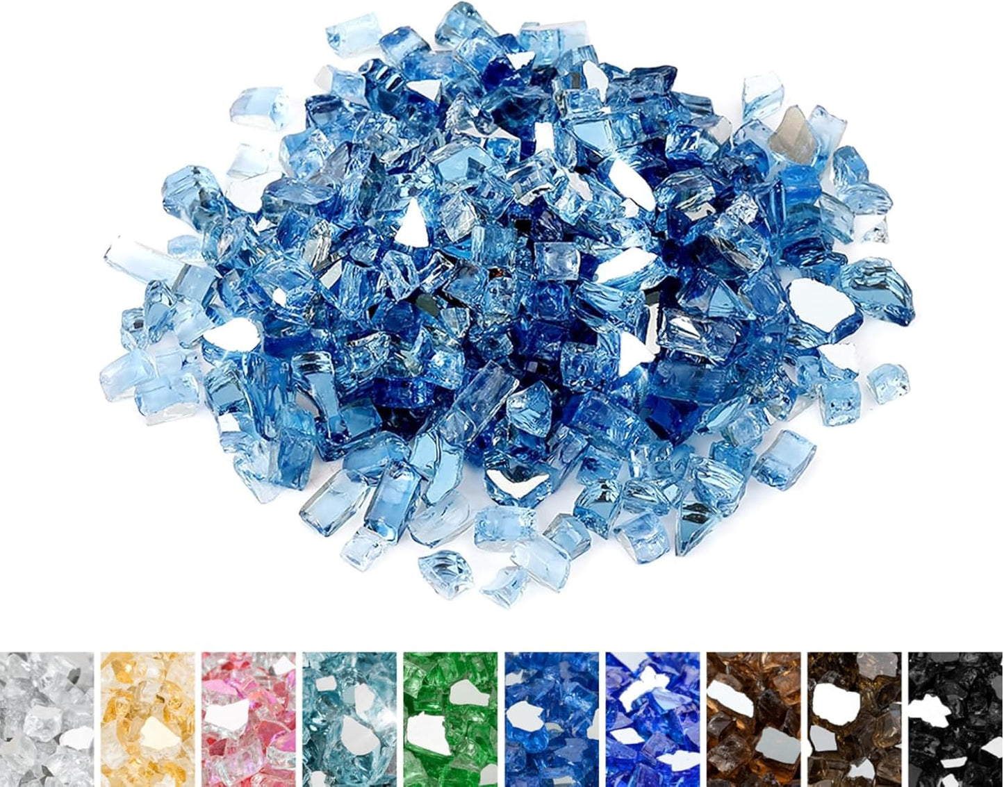 Mr. Fireglass 10 Pounds Fire Glass - 1/4 Inch High Luster Reflective Tempered Glass Rocks for Fireplace Fire Pit Table and Landscaping, Pacific Blue