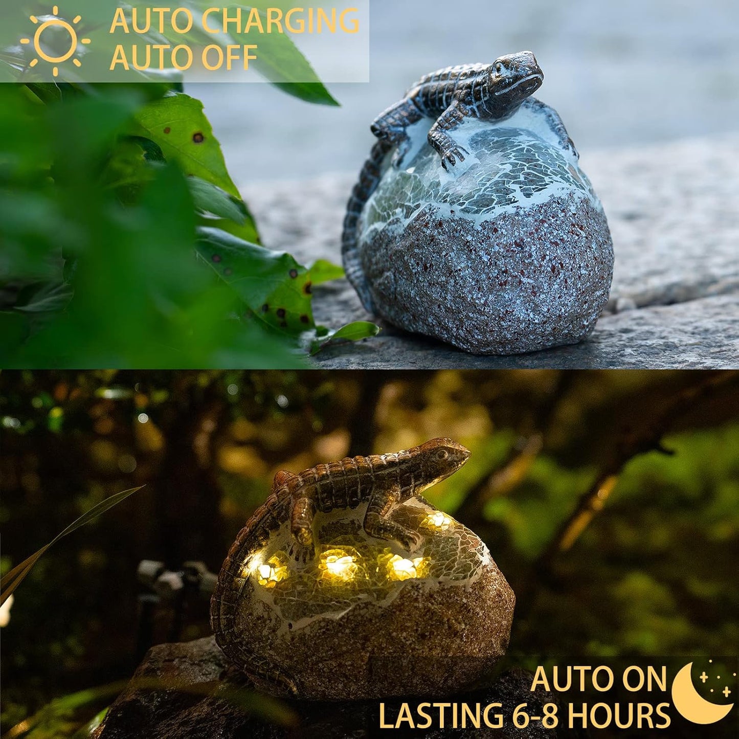 Garden Statue Lizard,Solar Lizard Decor for Outdoor,Resin Lizards Figurine with Solar Light for Patio,Balcony,Yard,Lawn Ornament,Perfect Garden Gift