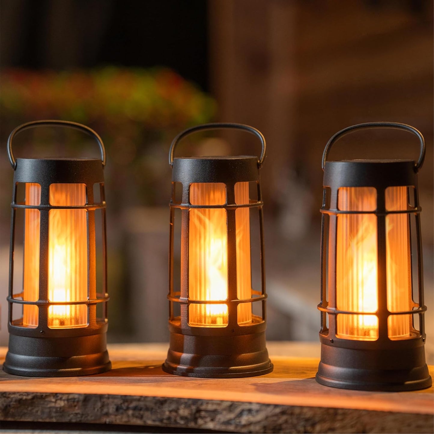 Metal Outdoor Solar Lantern, Flickering Solar Lanterns Outdoor Waterproof with Patented LED, Outdoor Lanterns for Porch, Patio, Garden, Tabletop, Hanging Use, Matte Black (2 Pack)