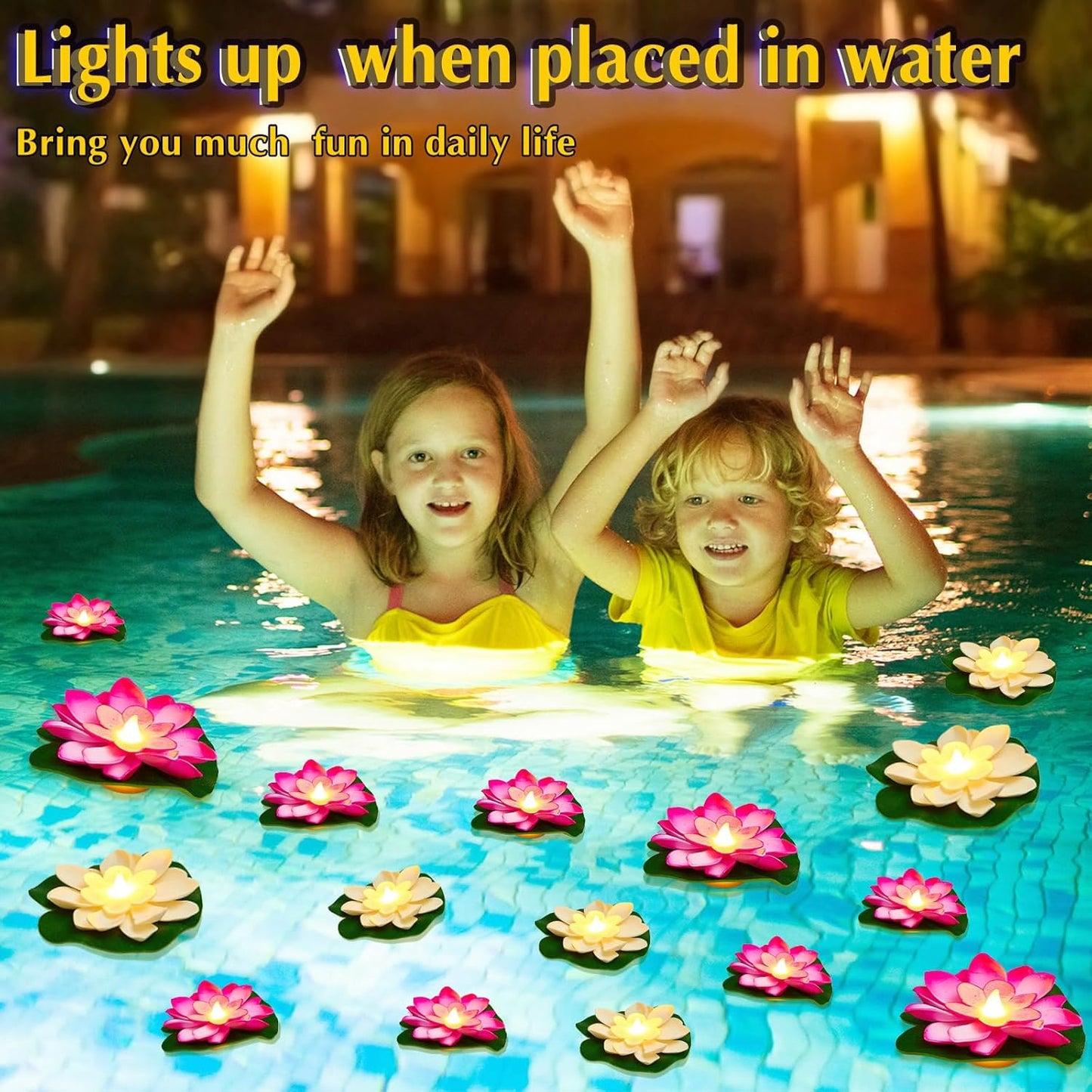 Liliful 24 Pcs Diwali Lotus Decoration Pool Floating Lights, Artificial Flowers Lotus with LED,Lily Pads Water Lantern for Indian Puja Home Decoration(3.94 Inch, 5.91 Inch,White, Pink)