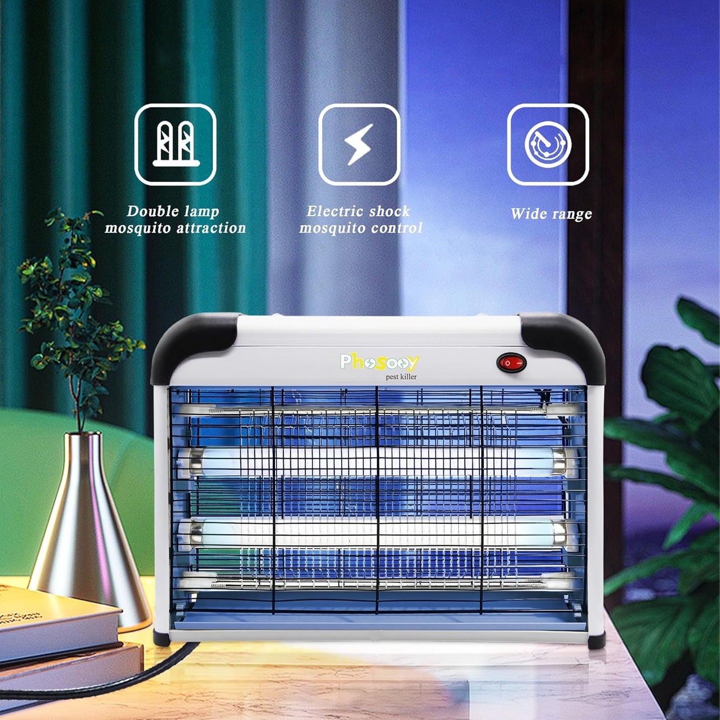 Electric Bug Zapper, 2800V High Grid Indoor Mosquito Killer with 20W Lamps, Plug-in Hanging Insect Trap for Mosquitoes, Moths, Gnats, Flies and Flying Insects Indoor Use