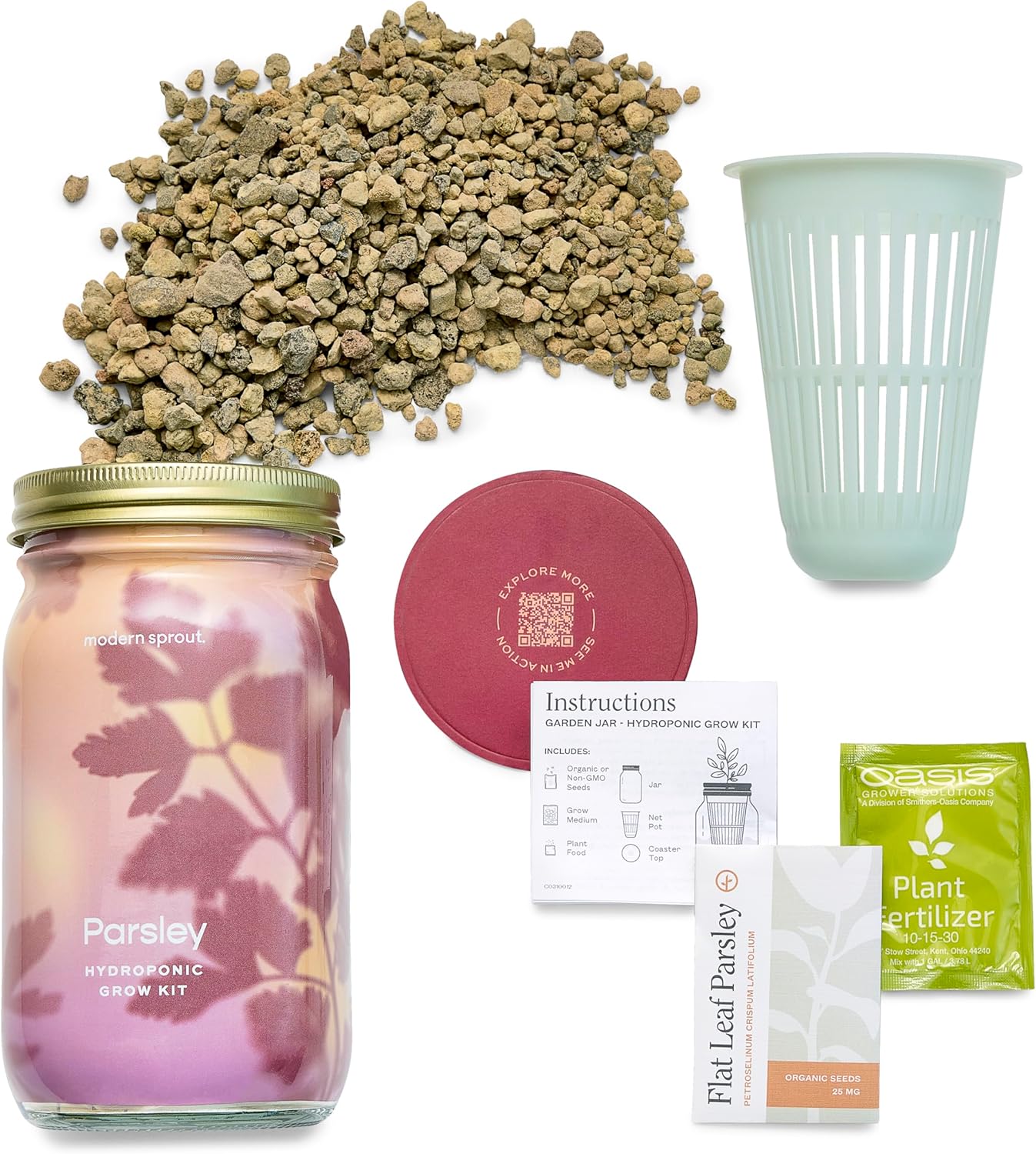 Modern Sprout Mason Garden Jar - Self-Watering Hydroponics Growing System Kit with Organic Herb Seeds - Jar Planter for Indoor Herb Garden - Seed Starter Kit - Home Decor & Gifting - Parsley