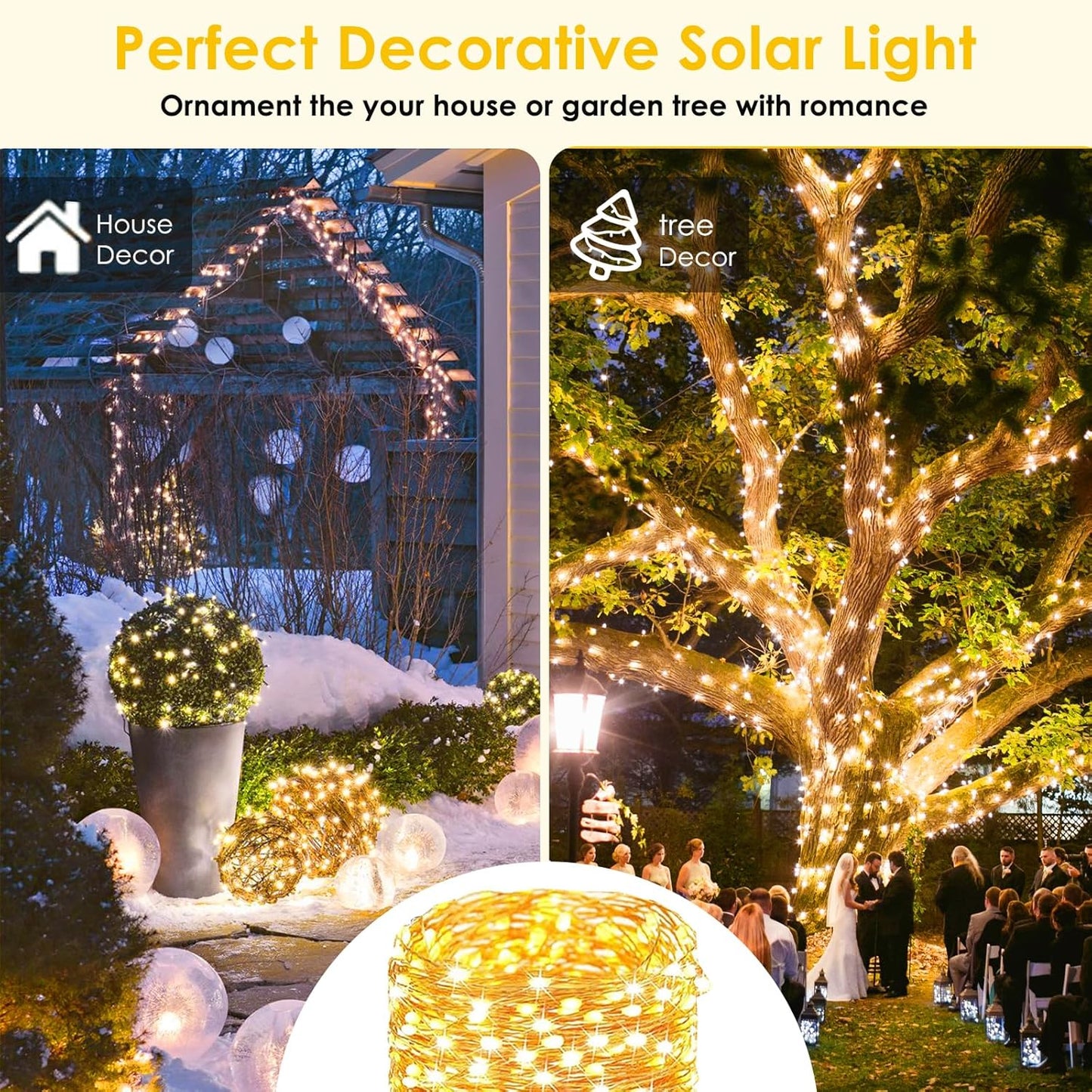 Extra-Long 144FT Solar String Lights for Outside, 2 Pack 400LED Solar Fairy Lights Outdoor, Waterproof Copper Wire with 8 Modes Twinkle Lights for Tree Garden Party Xmas Wedding Decor (Warm White)