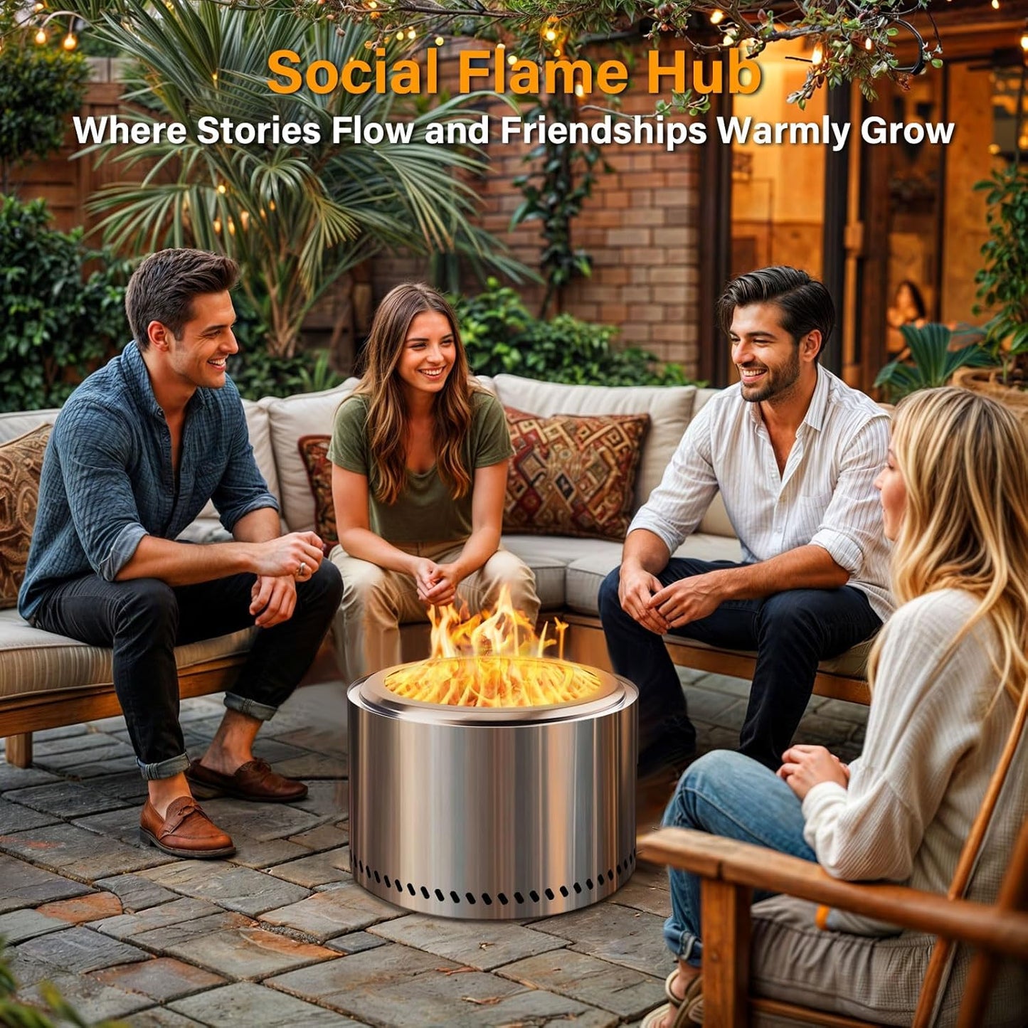 HGD 16 inch Smokeless Fire Pit for Outside, Stainless Steel Fire Pits, Smokeless FirePit Outdoor for Camping Backyard Patio Garden Picnic