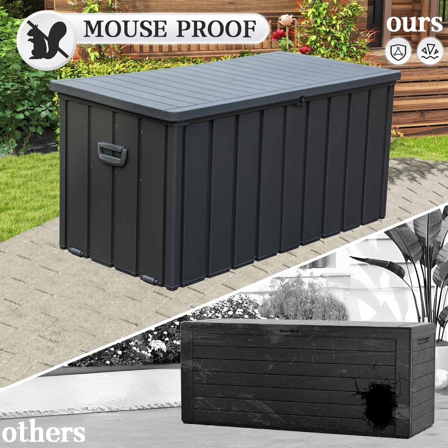 Domi 100-Gallon Outdoor Storage Box – Waterproof, Lockable Storage Cabinet With Resin Lid for Patio Furniture, Garden Tools & Pool Supplies – Large Metal Storage for Cushions, Toys & More