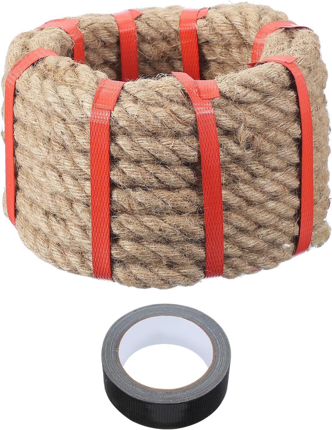 MECCANIXITY Jute Rope 25ft x 0.7 Inch, Thick Twine Rope Ropes Braided Jute Twine Natural Brown Burlap Cord String Heavy Twisted with Tape for Decorative Crafts Railing Swing Tug of War