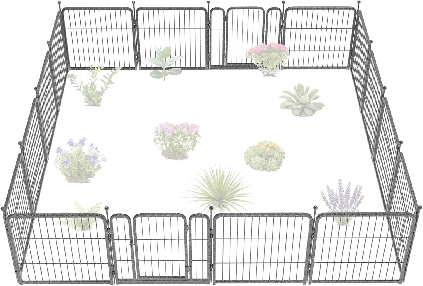 FXW Garden Fence Outdoor for The Yard – 24in(H) x 30.4ft(L) Heavy Duty Metal Animal Barrier for Dog and Rabbit, Decorative Dog Fence, 16 Panels, Silver