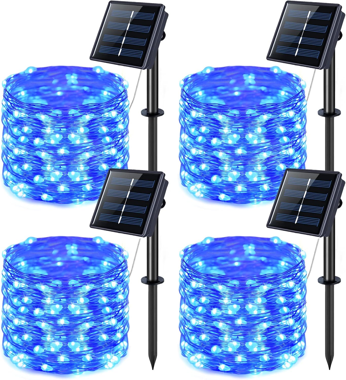 JMEXSUSS 4 Pack 100 LED Solar Fairy Lights, 33ft Blue Solar String Lights Outdoor Waterproof, 8 Modes Copper Wire Solar Twinkle Lights for Patio Garden Yard Tree Christmas Halloween Decor