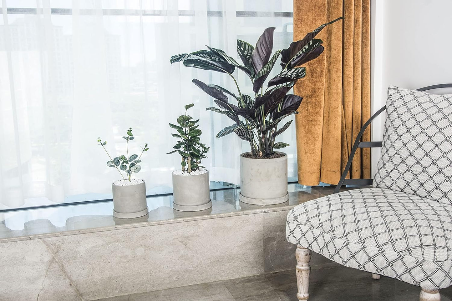 Ekirlin 9 Inch Flower Plant Pot Indoor - Grey Cement Garden Planter Concrete Planter with Drain Hole Saucer, Modern Succulents Containers for Home Decor, Office & Outdoor