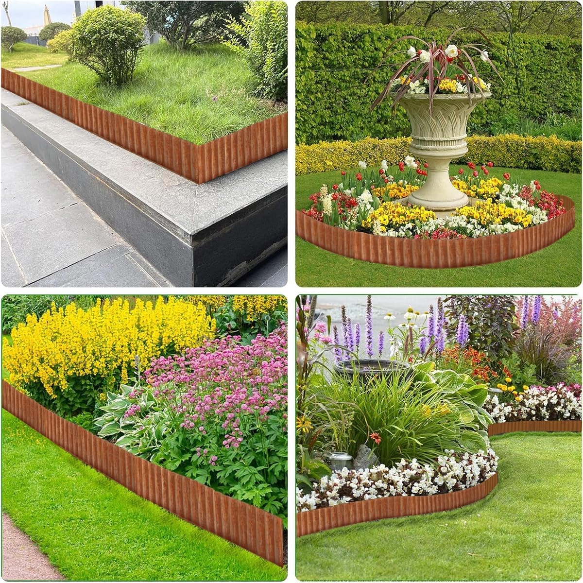 Landscape Edging Border 12inch x 20ft- Corrugated Metal Garden Edging - Lawn Edging Borders - Galvanized Edging Long Strips Yard Border for DIY Flower Beds, Plants, Walkways-Brown