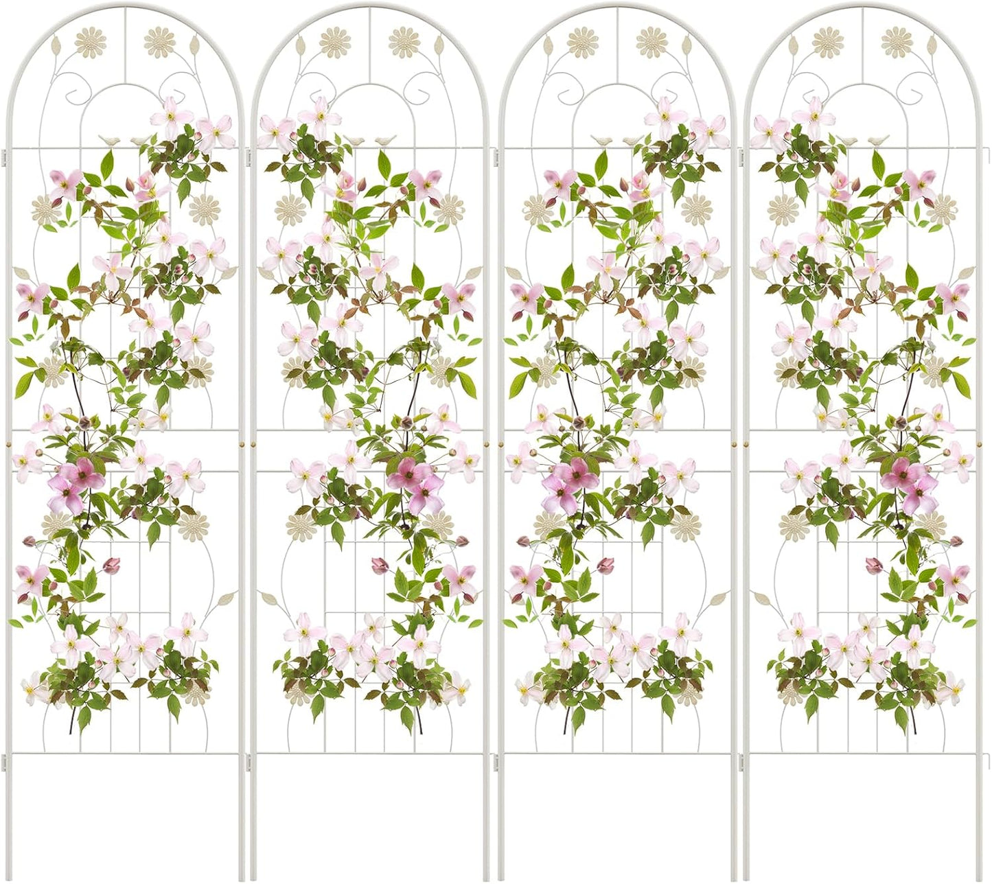 Giantex 4 Pack Garden Trellis, 5.9 FT Tall Galvanized Steel Trellis for Climbing Plants Outdoor for Patio Lawn Wall Decor, Plant Trellis for Vine Cucumber Tomato Flower Clematis Roses, White