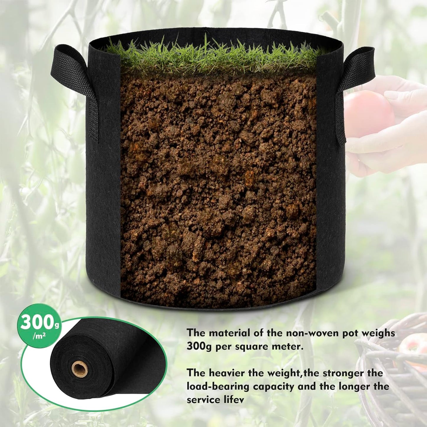 15 Gallon Grow Bags Garden Bags 3-Pack Planting Pots with Handles