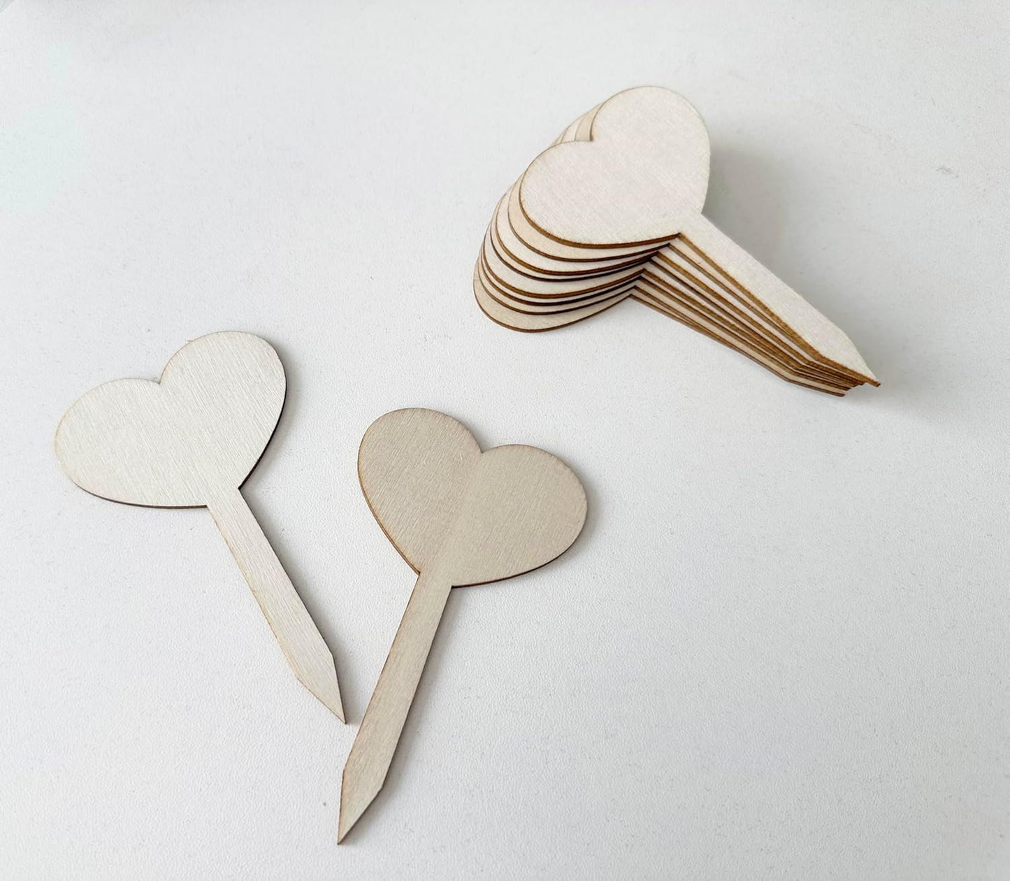 100 Pcs Wood Plant Labels, Natural Wooden Plant Marker Garden Sign Tags, T-Type Garden Markers for Succulents, Herbs, Seedlings, Potted, Flowers, Vegetables (Heart)