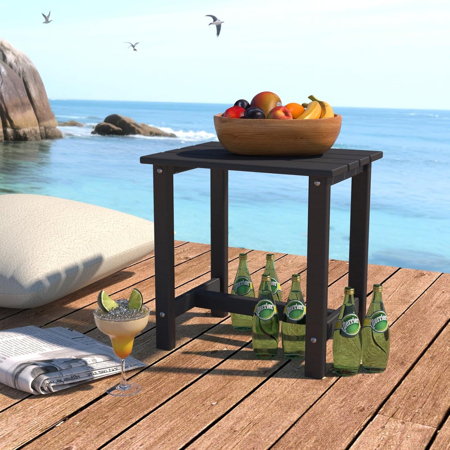 Adirondack Outdoor Side Table, Weather-Resistant/Easy Maintenance Patio Side Table for Backyard, Pool & Porch, Durable & Stylish Patio End Table, Black